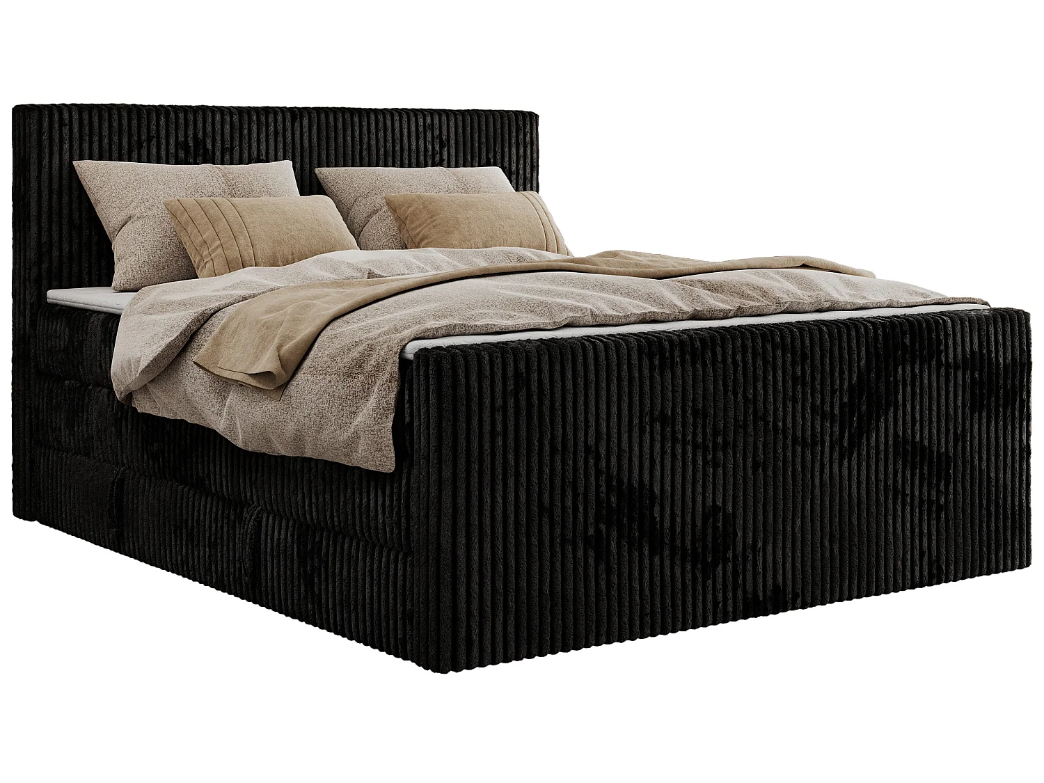 Boxspringbed met hoofdbord H4 + Topper T25 - Zwart Ribstof - 140x200 - TILIANO KING DUO