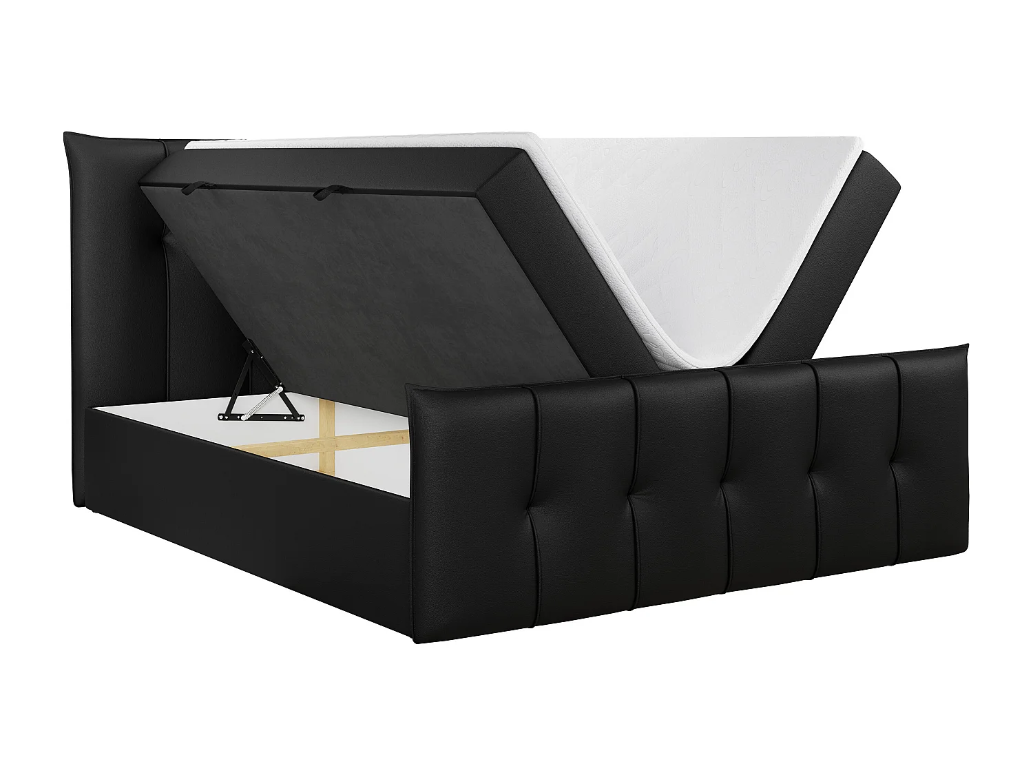 Boxspringbett PREMIUM 11 mit Stauraum, gestepptem Kopfteil, Multipocket-Matratze und Topper - 160x200 cm - H3 - Schwarz Kunstleder