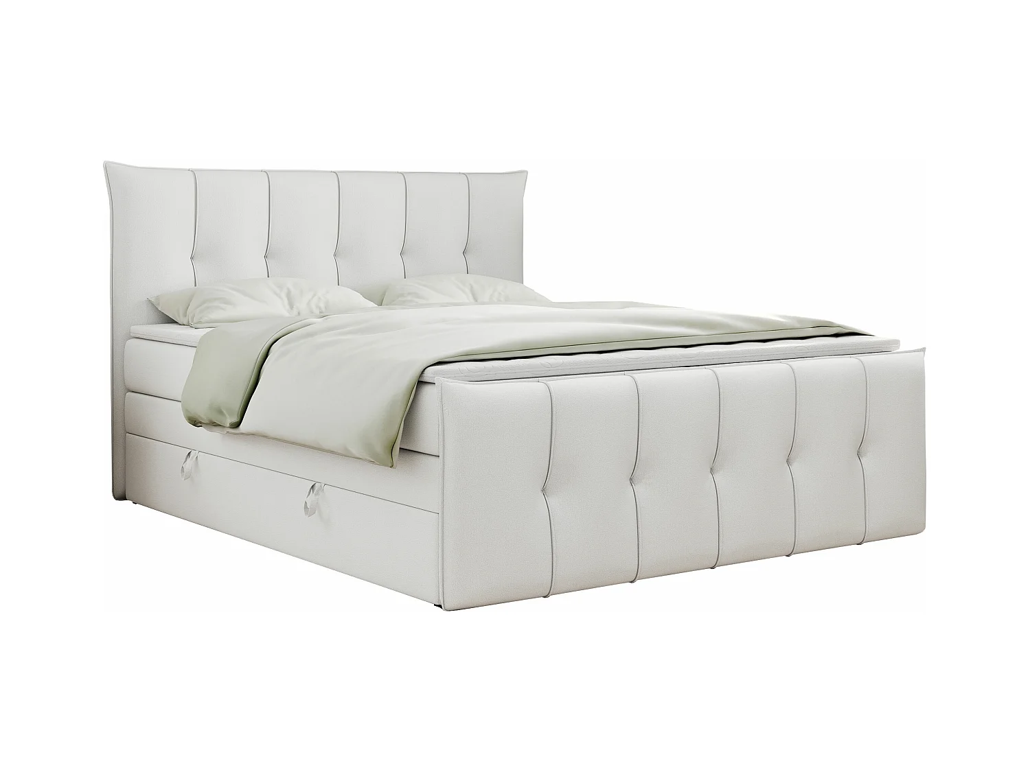 Boxspringbett PREMIUM 11 KING mit Stauraum, gestepptes Kopfteil, zwei Multipocket-Matratzen - 160x200 cm - H4 - Weiß Kunstleder