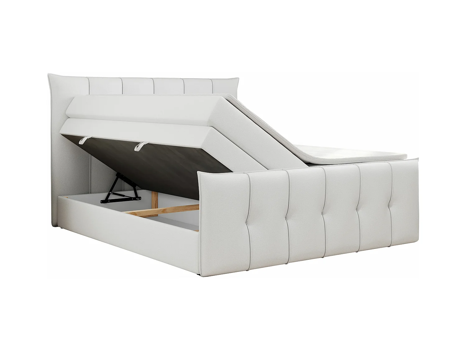 Boxspringbett PREMIUM 11 KING mit Stauraum, gestepptes Kopfteil, zwei Multipocket-Matratzen - 160x200 cm - H4 - Weiß Kunstleder