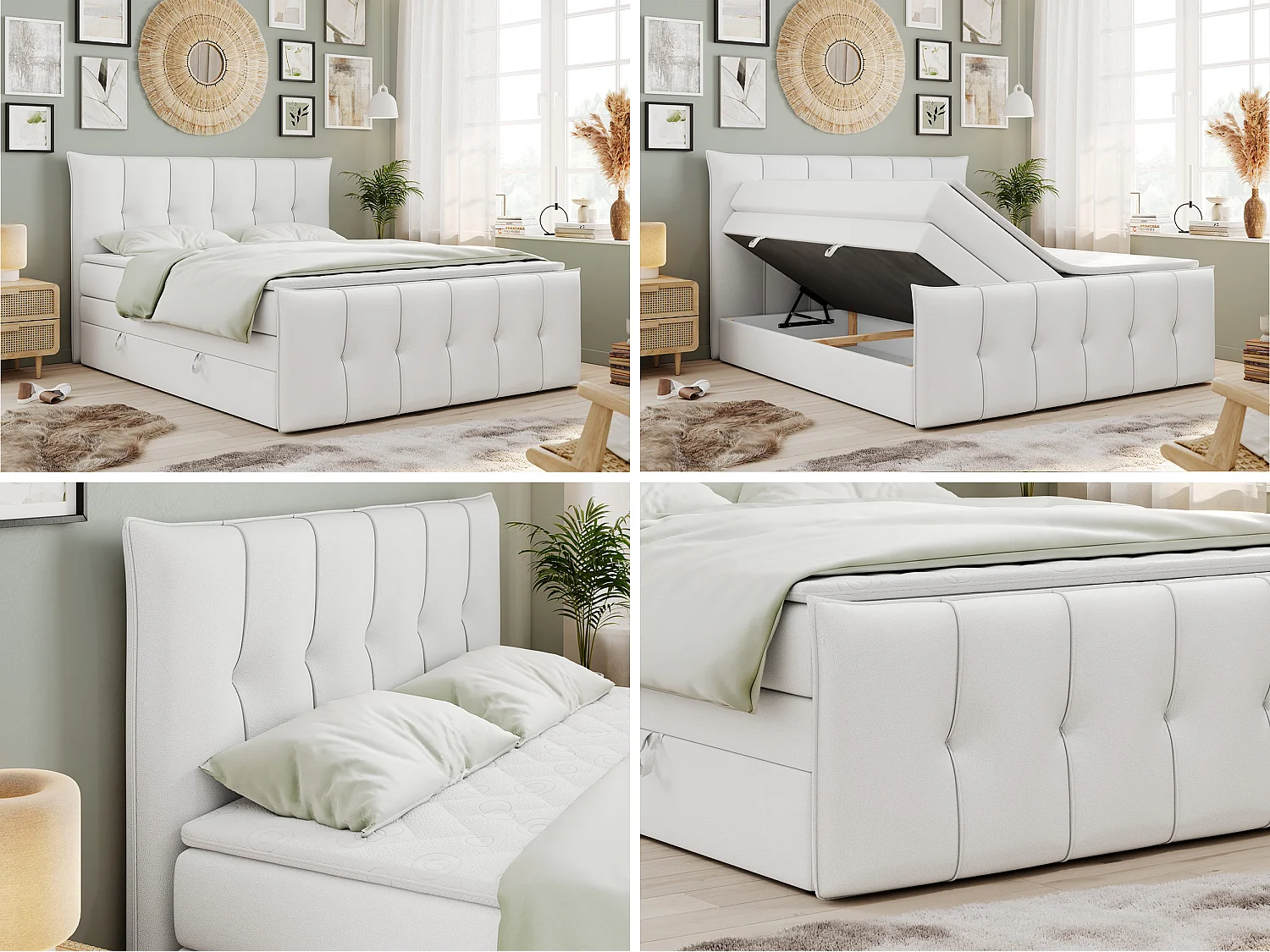 Boxspringbed met hoofdbord H4 + Topper T25 - Wit Kunstleer - 160x200 - PREMIUM 11 KING