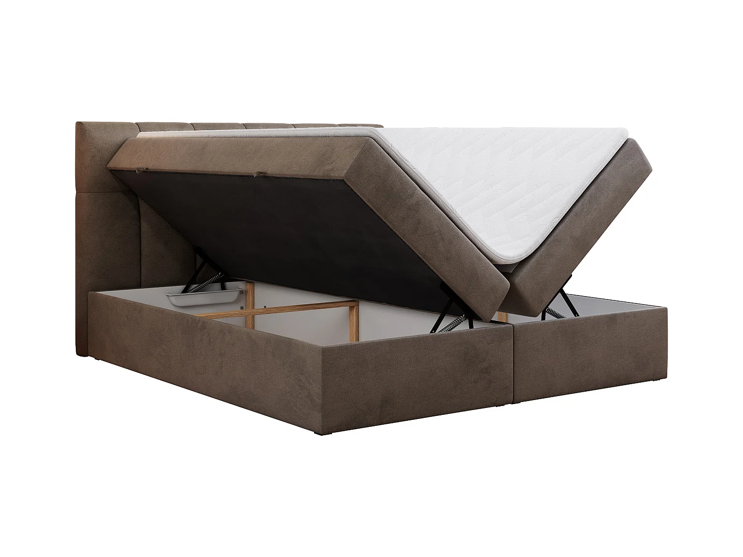 Boxspringbett RICO, Doppelbett mit Matratze, zwei Bettkästen, Bett mit Kopfteil - 200x200 cm - H4 - Braun Velvet