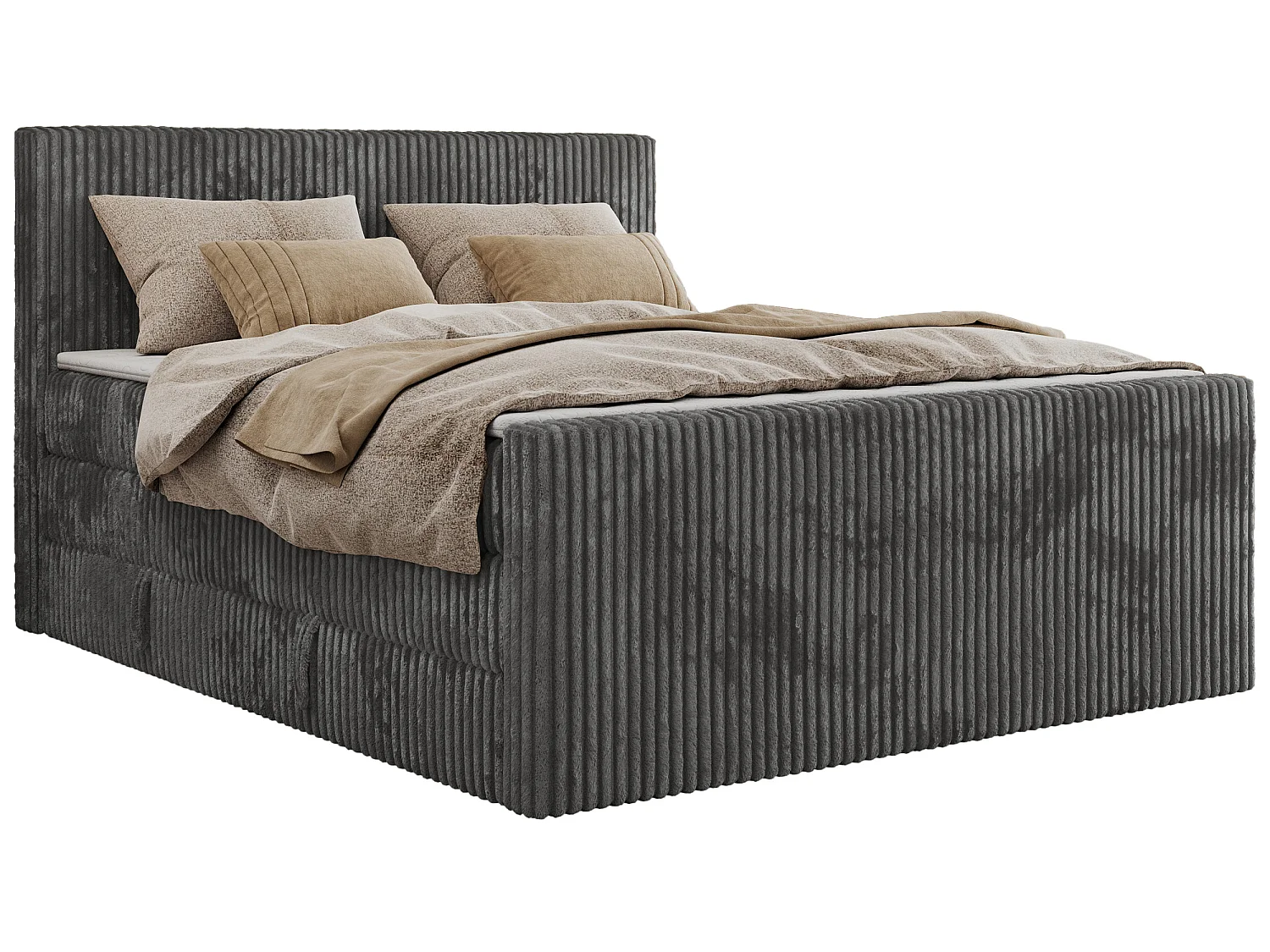 Boxspringbed met hoofdbord H3 + Topper T25 - Grijs Ribstof - 160x200 - TILIANO KING DUO