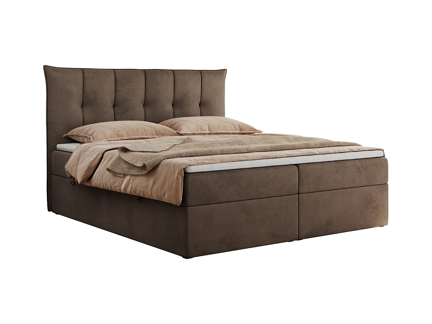 Boxspringbett PREMIUM 10 mit Multipocket-Matratze, gesteppte Kopfstütze, zwei Bettkästen - 160x200 cm - H3 - Braun Velvet