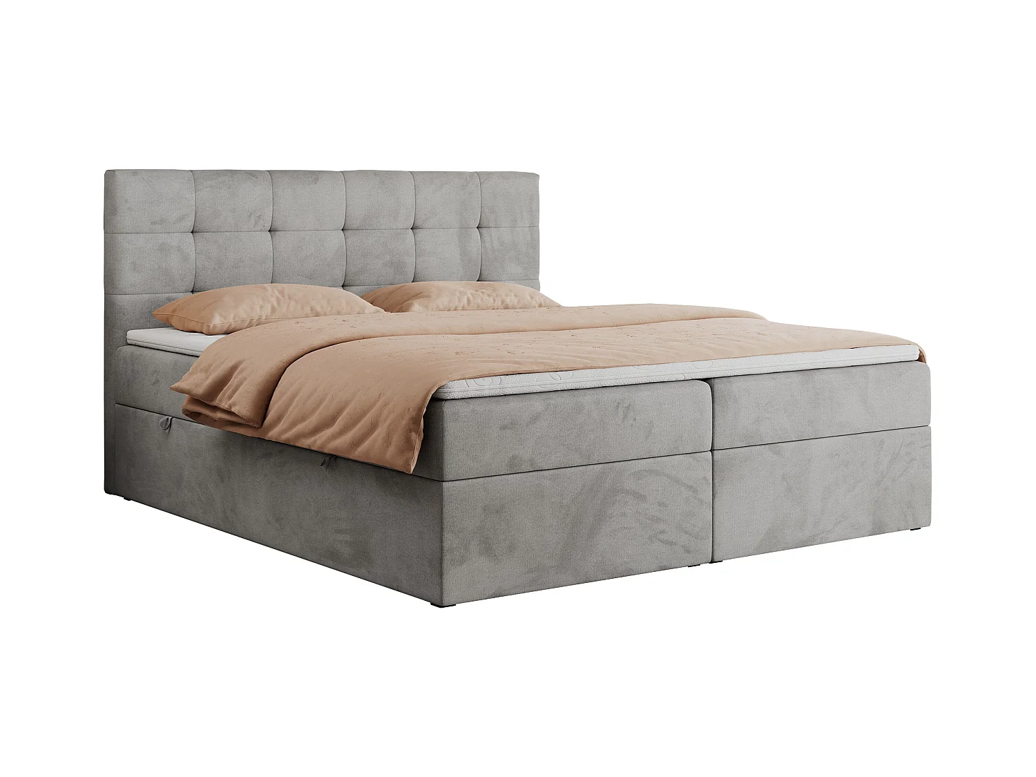 Boxspringbett CENTOS mit gestepptem Kopfteil, Multipocket-Matratze, Doppelbett mit Stauraum - 160x200 cm - H4 - Hellgrau Velvet