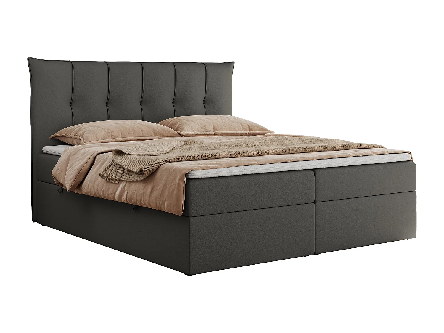 Boxspringbett PREMIUM 10 mit Multipocket-Matratze, gesteppte Kopfstütze, zwei Bettkästen - 200x200 cm - H3 - Dunkelgrau Kunstleder