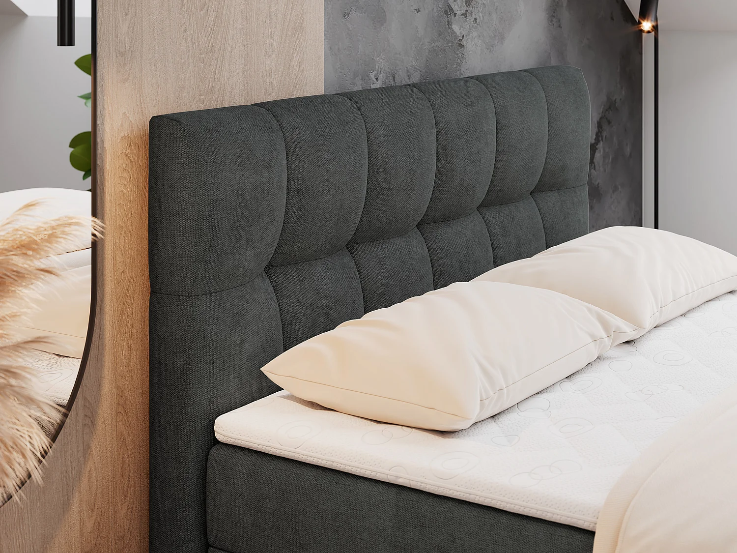 Boxspringbett RICO, Doppelbett mit Matratze, zwei Bettkästen, Bett mit Kopfteil - 120x200 cm - H3 - Dunkelgrau Stukture