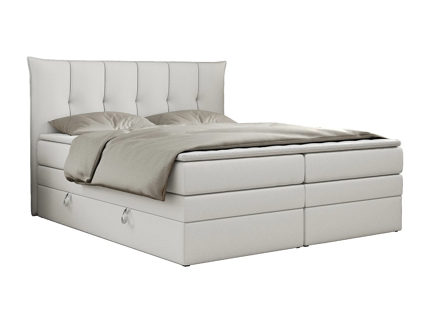 Boxspringbett PREMIUM 10 KING, Doppelbett mit Stauraum, gesteppte Kopfstütze, Multipocket-Matratze - 160x200 cm - H4 - Weiß Kunstleder