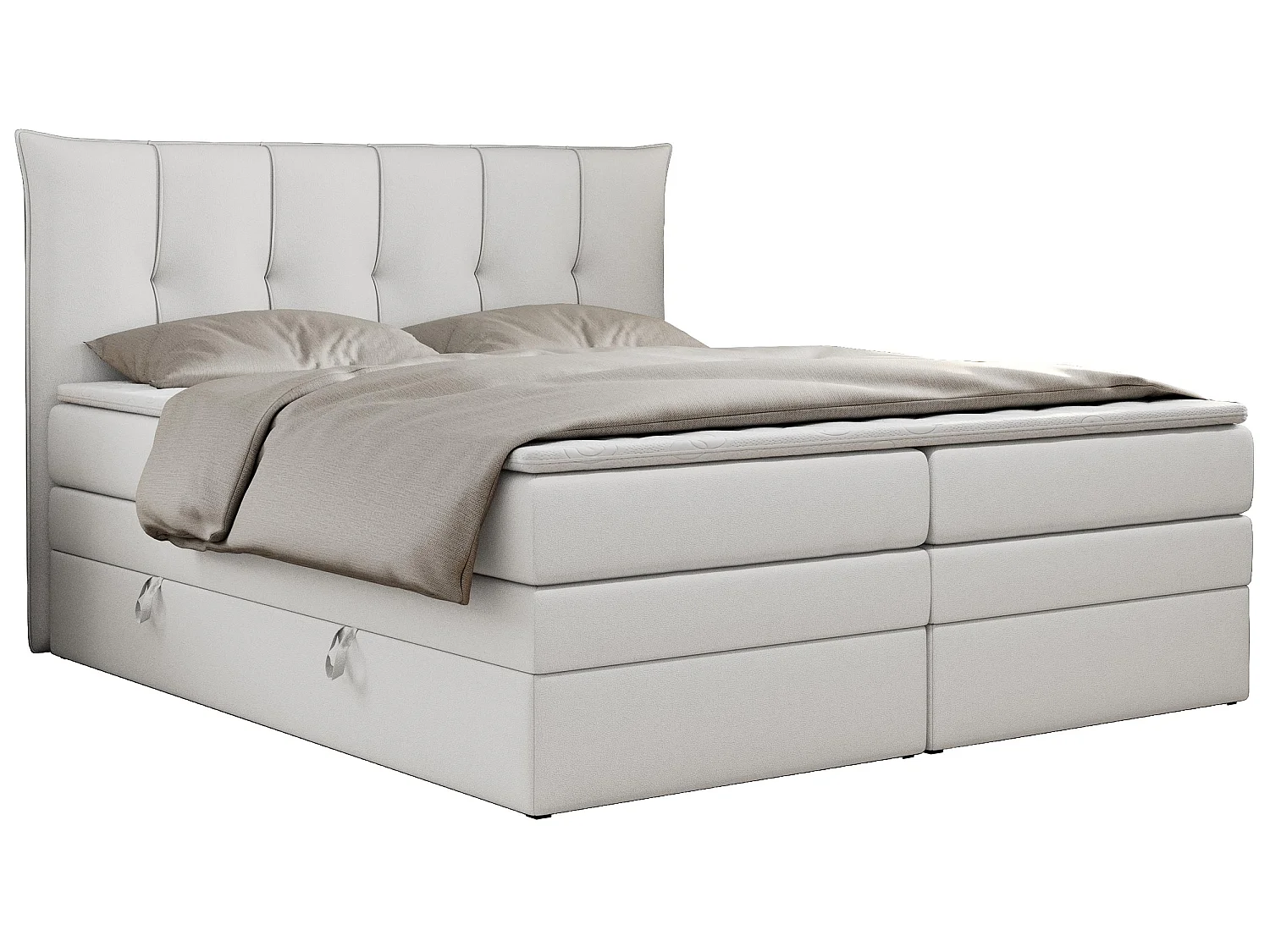 Boxspringbed met hoofdbord H4 + Topper T25 - Wit Kunstleer - 160x200 - PREMIUM 10 KING