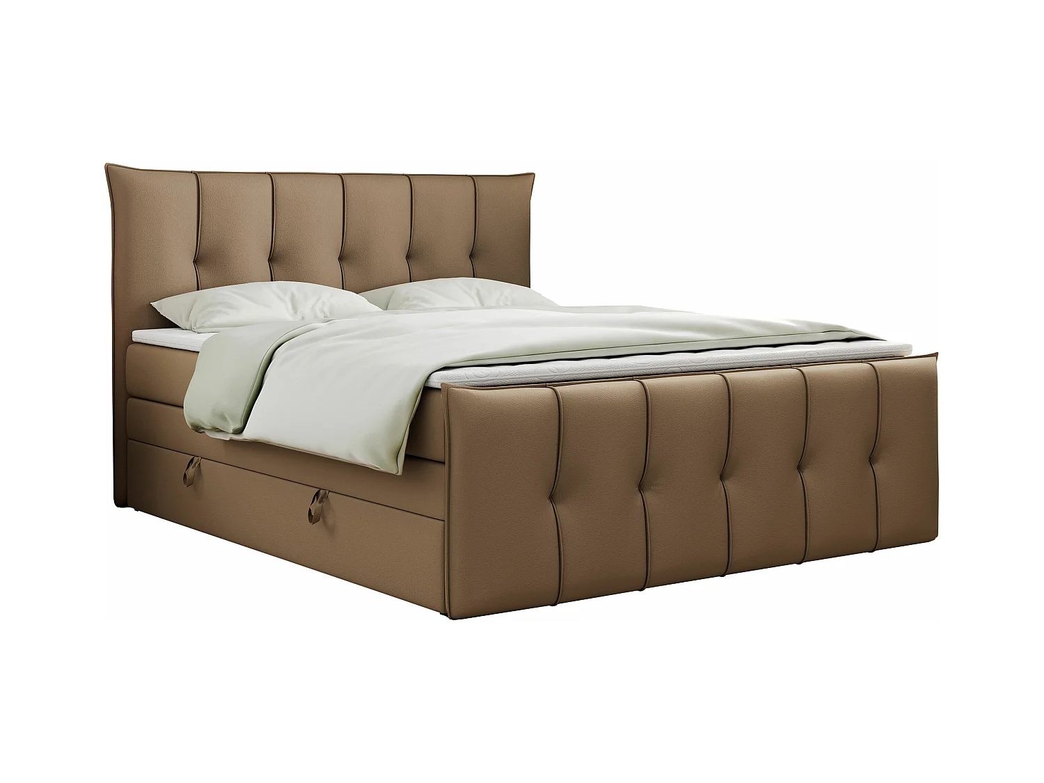 Boxspringbett PREMIUM 11 KING mit Stauraum, gestepptes Kopfteil, zwei Multipocket-Matratzen - 160x200 cm - H3 - Braun Kunstleder