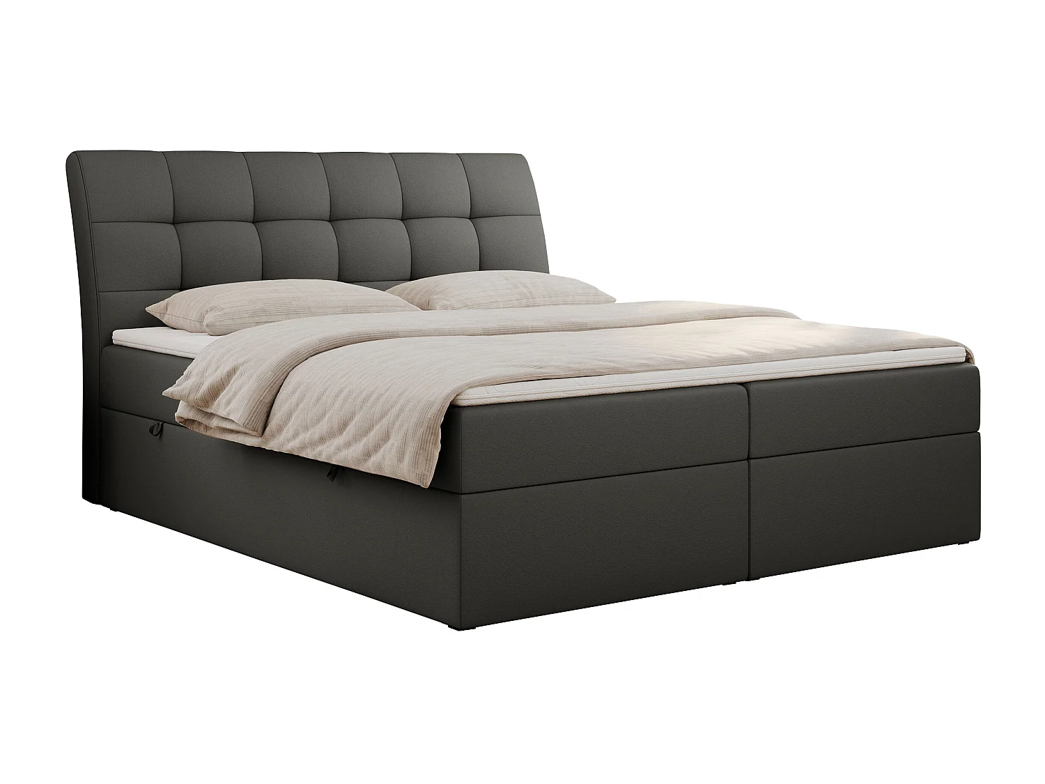 Boxspringbett DIEGOS mit Stauraum, gestepptem Kopfteil, Multipocket-Matratze - 160x200 cm - H3 - Dunkelgrau Kunstleder