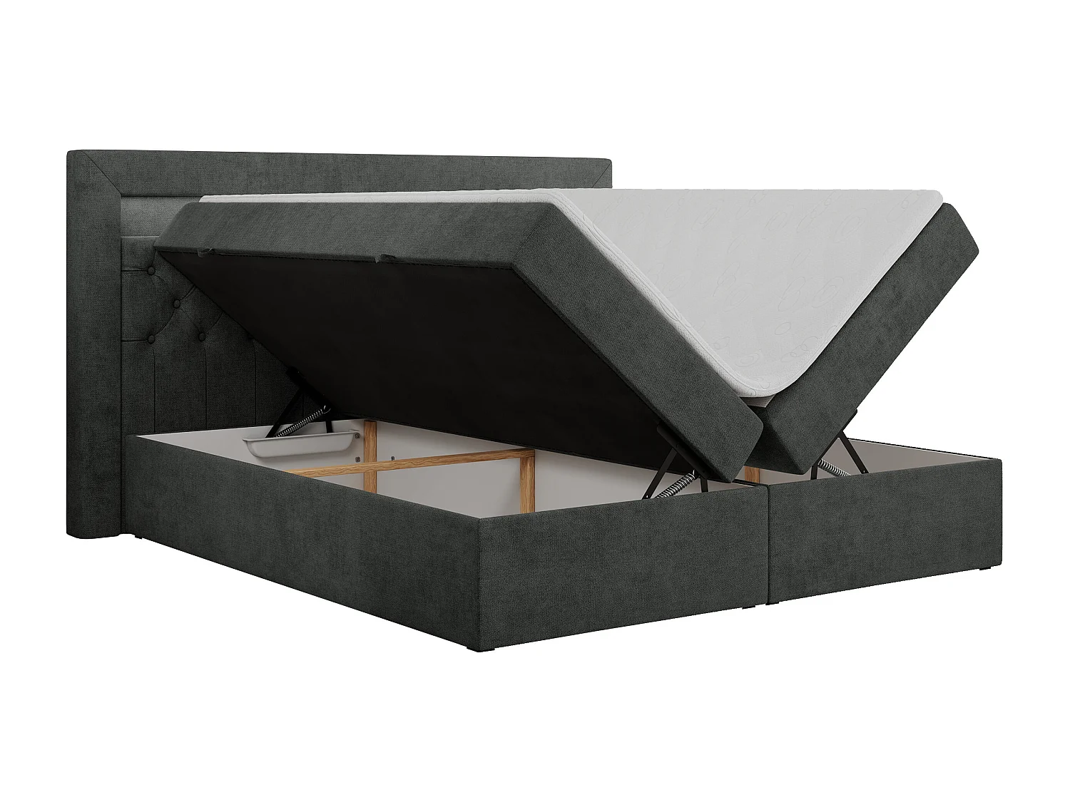 Boxspringbett GOLD 6, Doppelbett mit Stauraum, LED-Beleuchtung, gesteppte Kopfstütze - 120x200 cm - H3 - Dunkelgrau Strukture