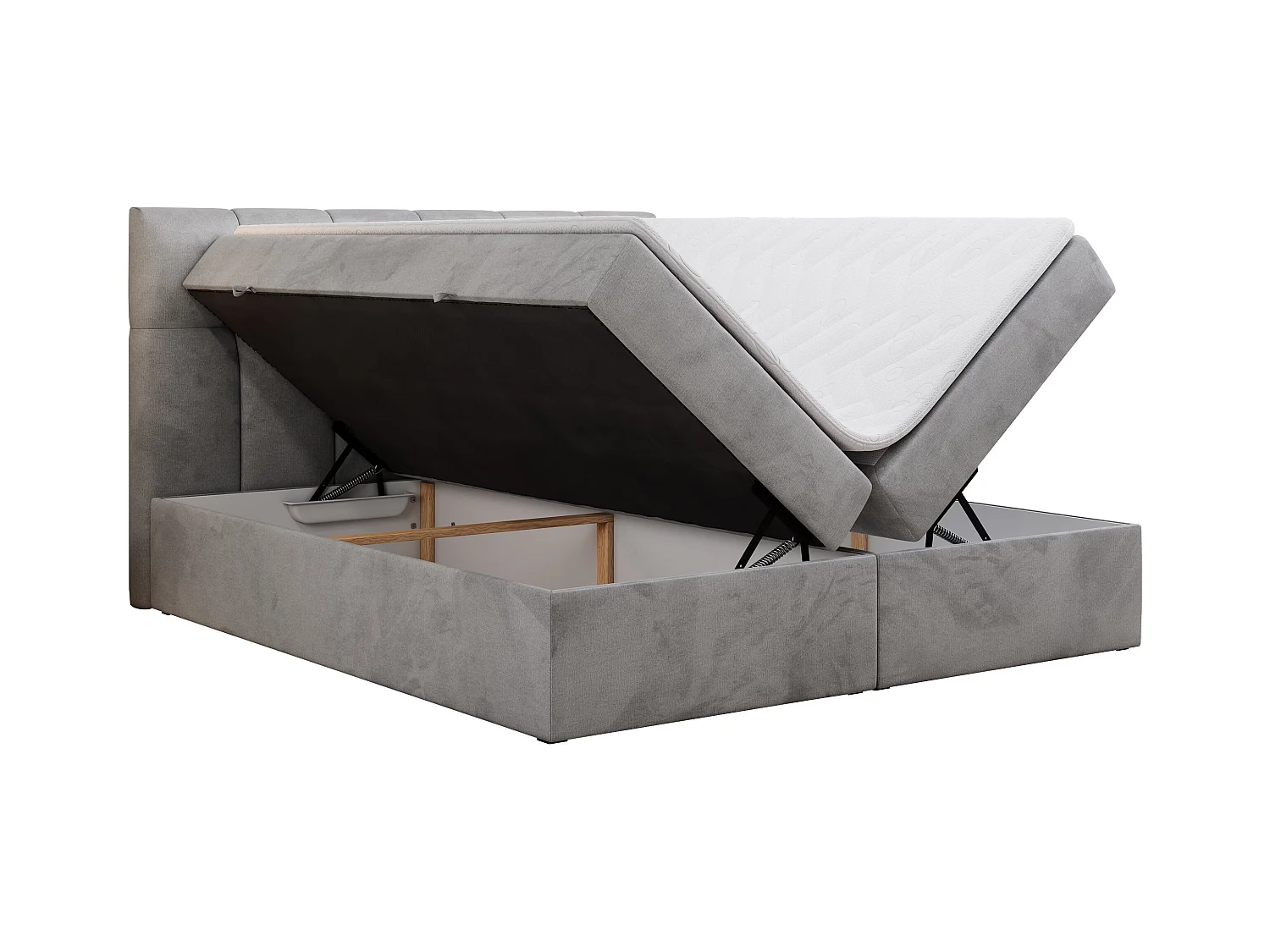 Boxspringbett RICO, Doppelbett mit Matratze, zwei Bettkästen, Bett mit Kopfteil - 180x200 cm - H3 - Hellgrau Velvet