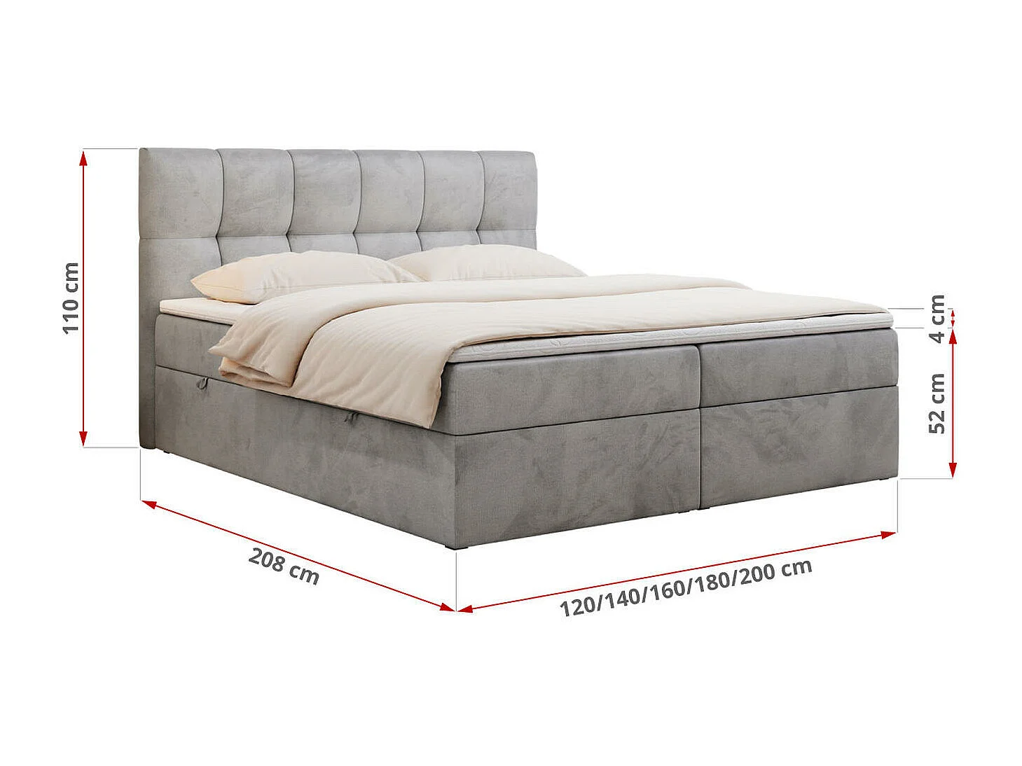 Boxspringbett RICO, Doppelbett mit Matratze, zwei Bettkästen, Bett mit Kopfteil - 160x200 cm - H3 - Hellgrau Velvet