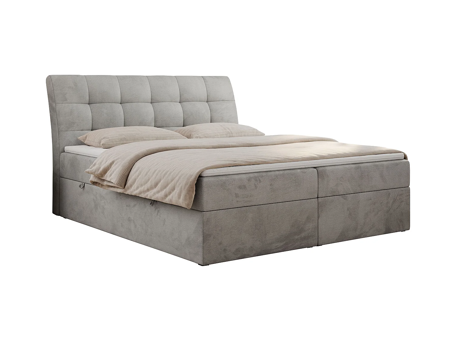 Boxspringbett DIEGOS mit Stauraum, gestepptem Kopfteil, Multipocket-Matratze - 120x200 cm - H4 - Hellgrau Velvet