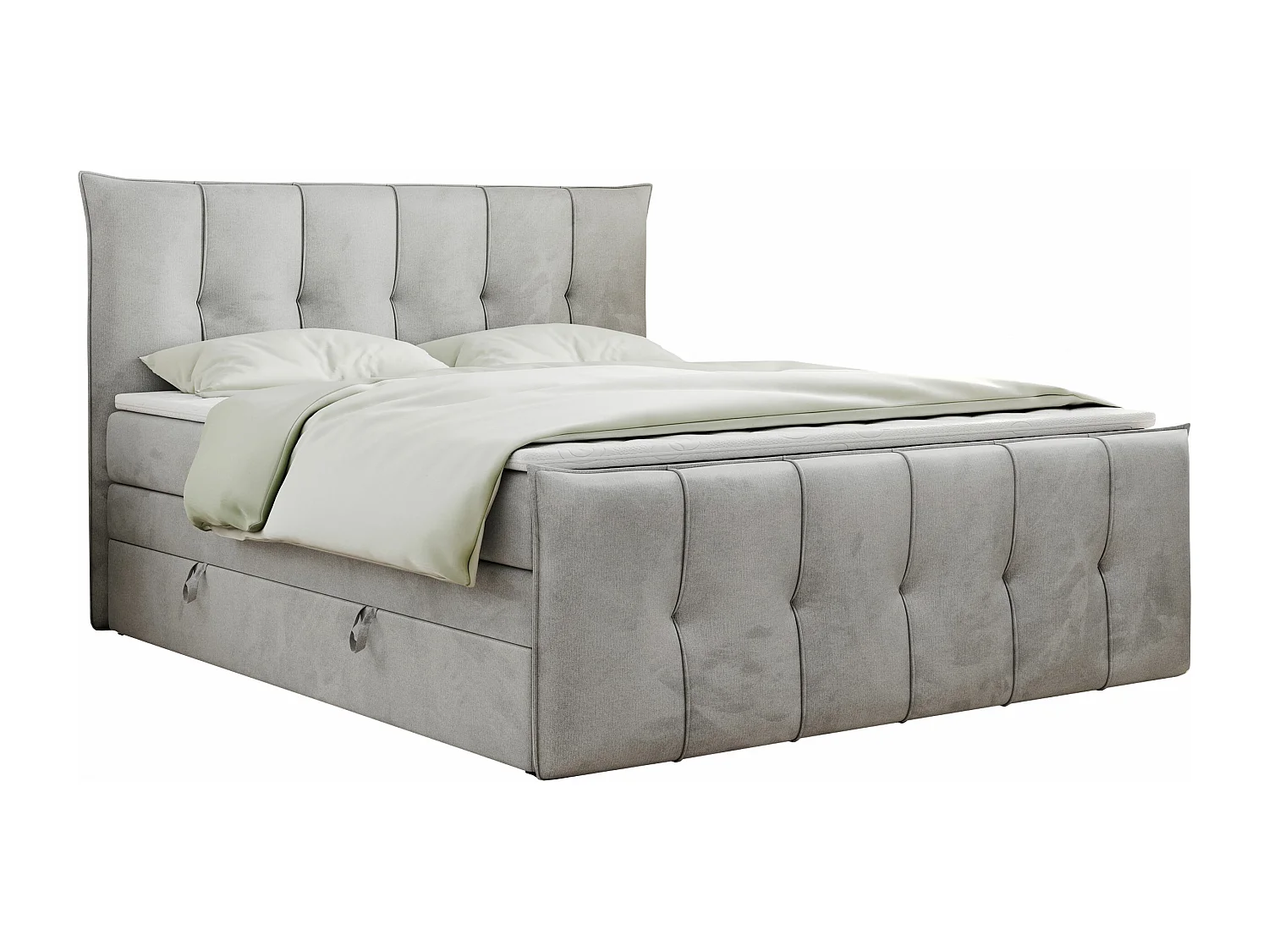 Boxspringbett PREMIUM 11 KING mit Stauraum, gestepptes Kopfteil, zwei Multipocket-Matratzen - 180x200 cm - H4 - Hellgrau Velvet