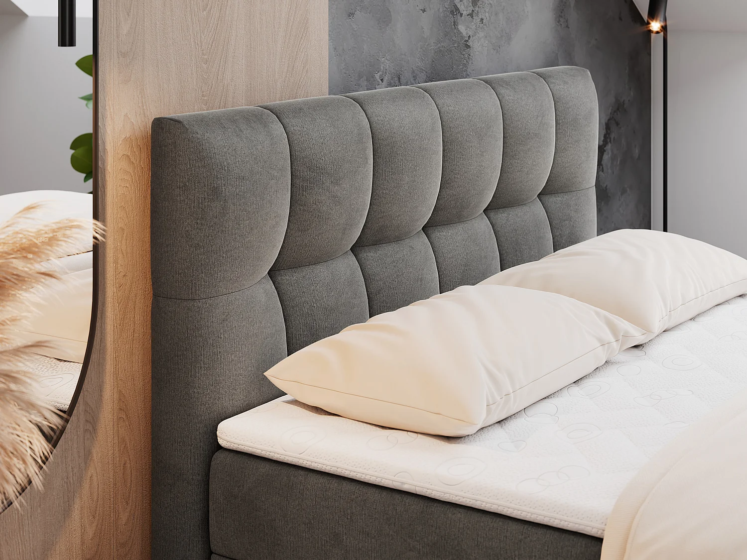 Boxspringbett RICO, Doppelbett mit Matratze, zwei Bettkästen, Bett mit Kopfteil - 200x200 cm - H4 - Dunkelgrau Velvet