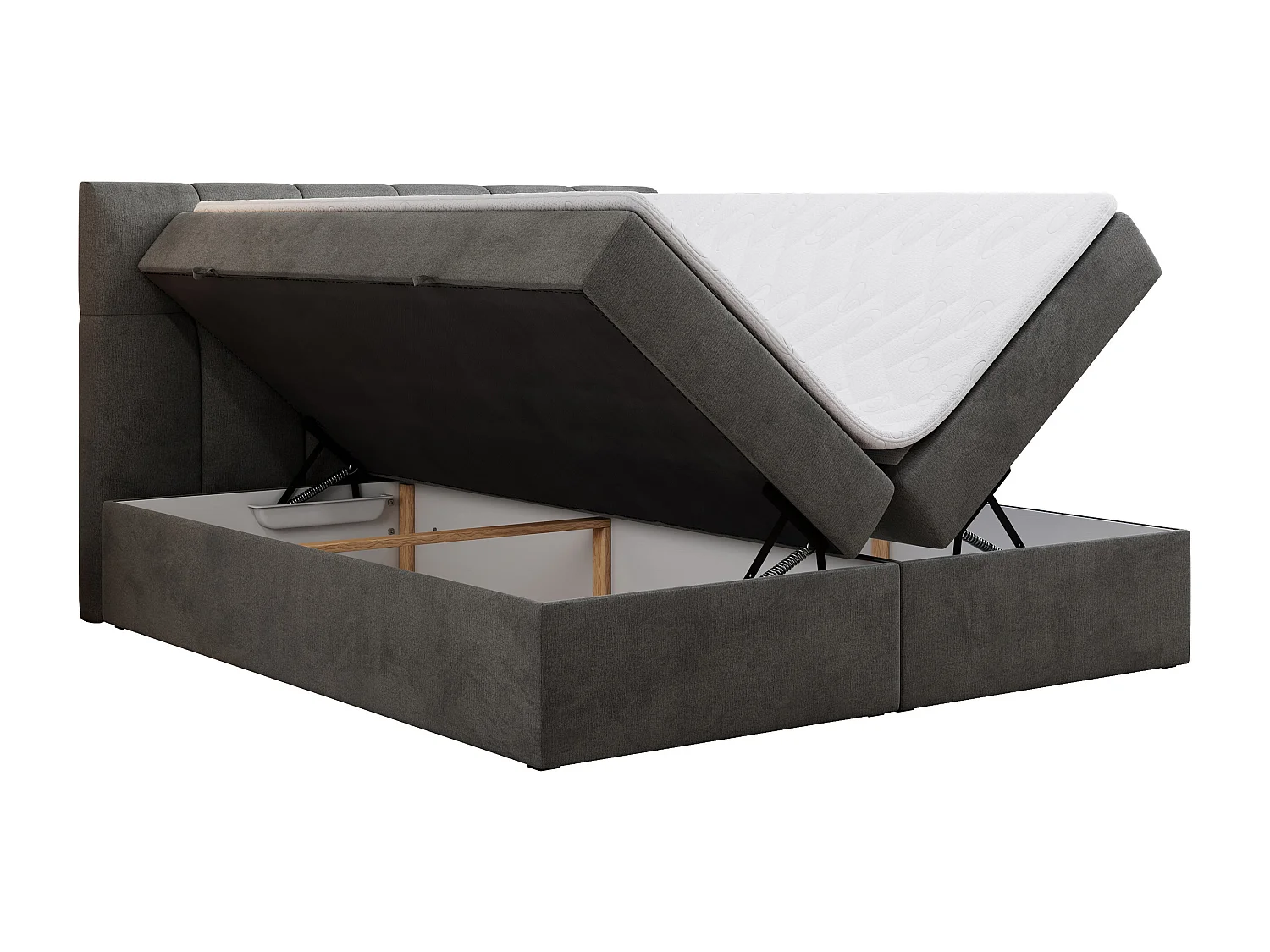 Boxspringbett RICO, Doppelbett mit Matratze, zwei Bettkästen, Bett mit Kopfteil - 200x200 cm - H4 - Dunkelgrau Velvet