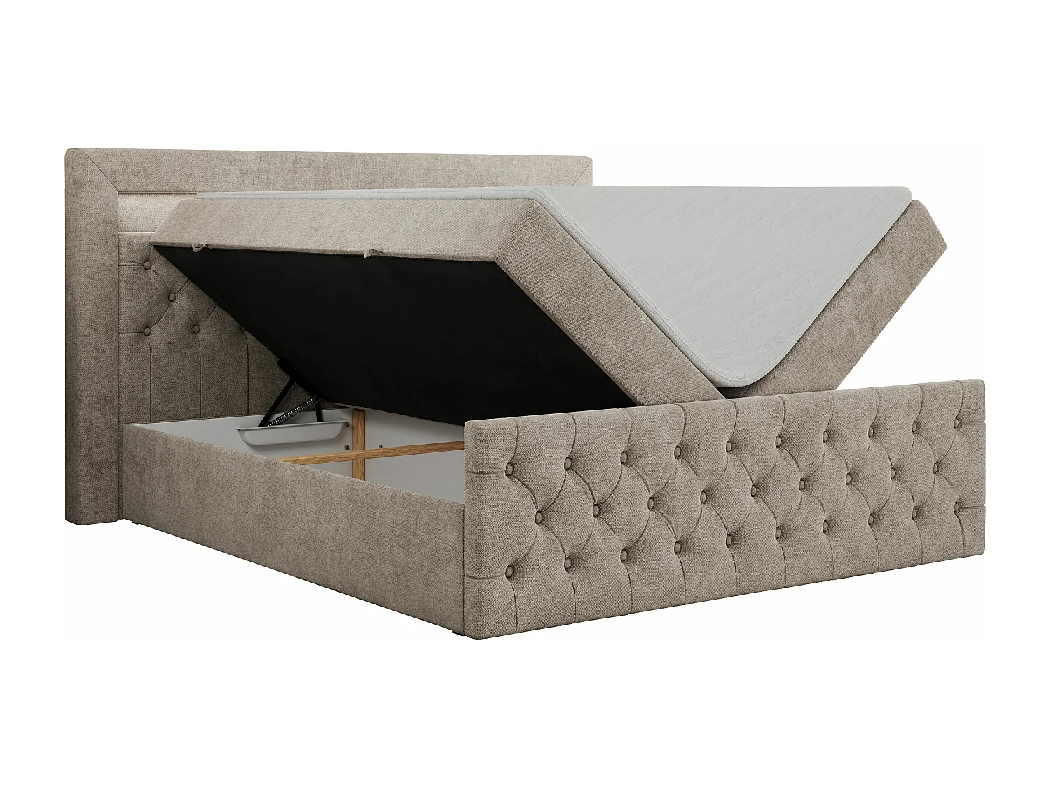 Boxspringbett GOLD 9 mit Stauraum, Multipocket-Matratze, gestepptes Bett, LED Beleuchtung - 120x200 cm - H4 - Beige Strukture
