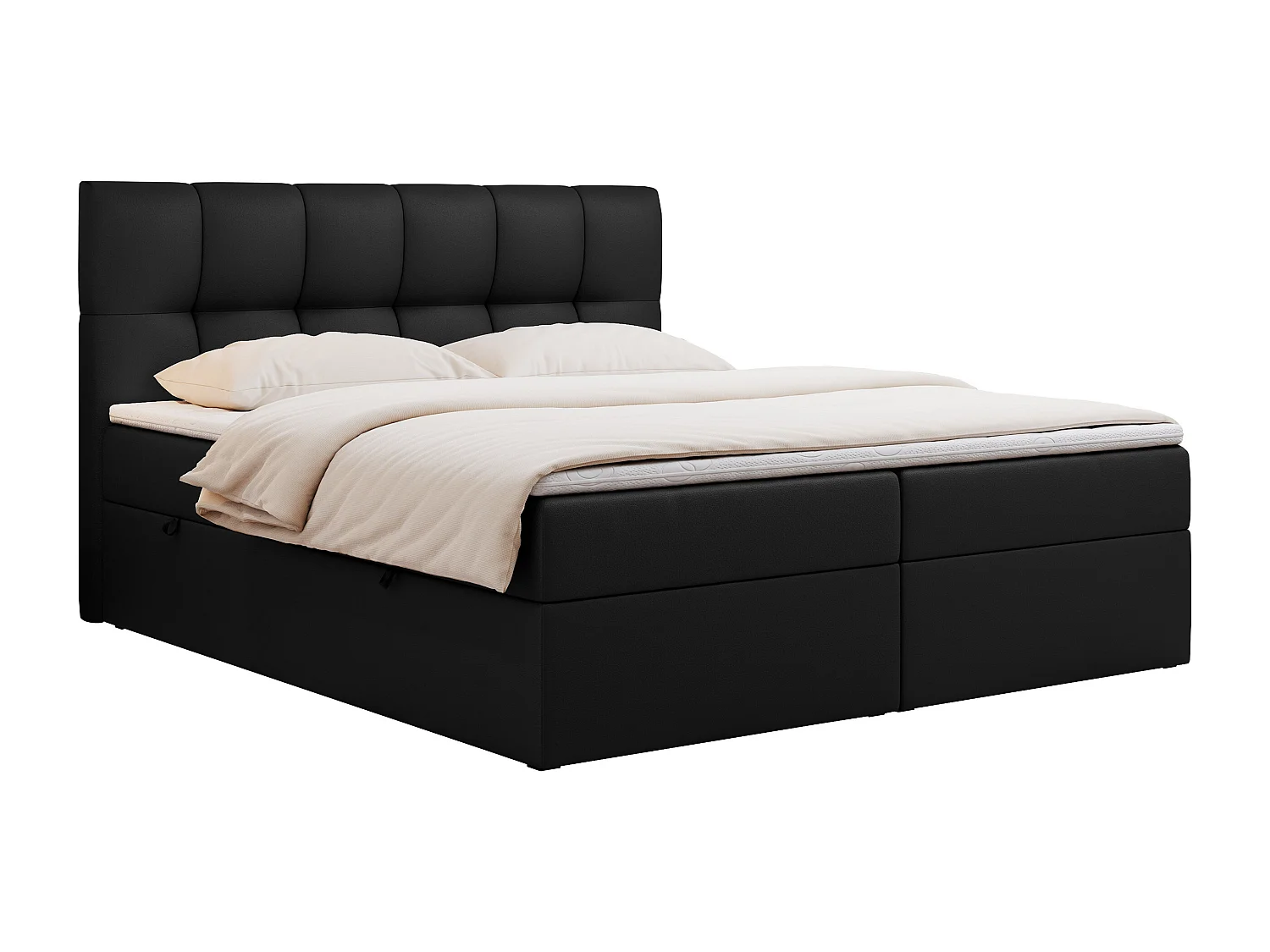 Boxspringbett RICO, Doppelbett mit Matratze, zwei Bettkästen, Bett mit Kopfteil - 200x200 cm - H3 - Schwarz Kunstleder