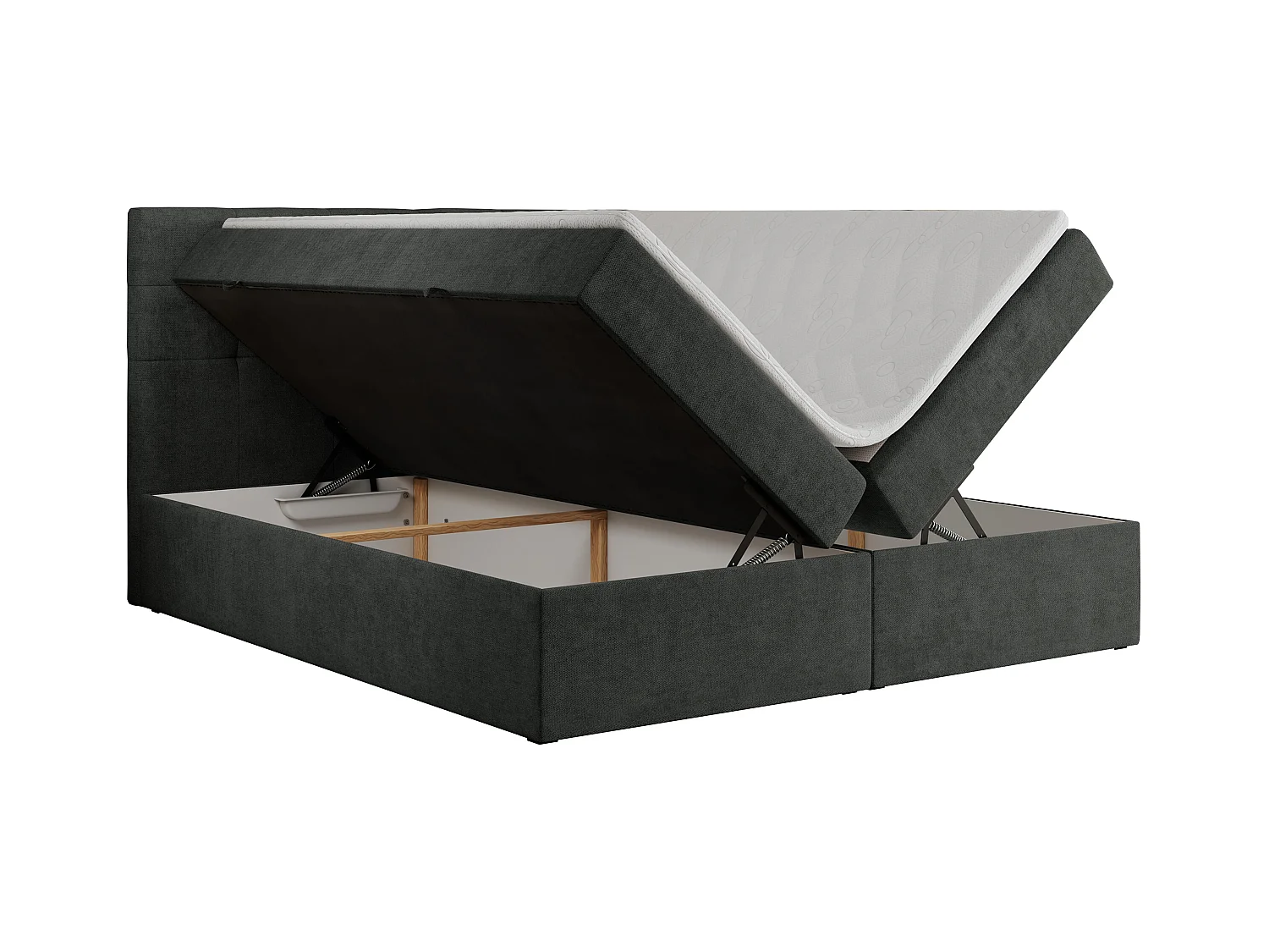 Boxspringbett CENTOS mit gestepptem Kopfteil, Multipocket-Matratze, Doppelbett mit Stauraum - 140x200 cm - H3 - Dunkelgrau Struktur