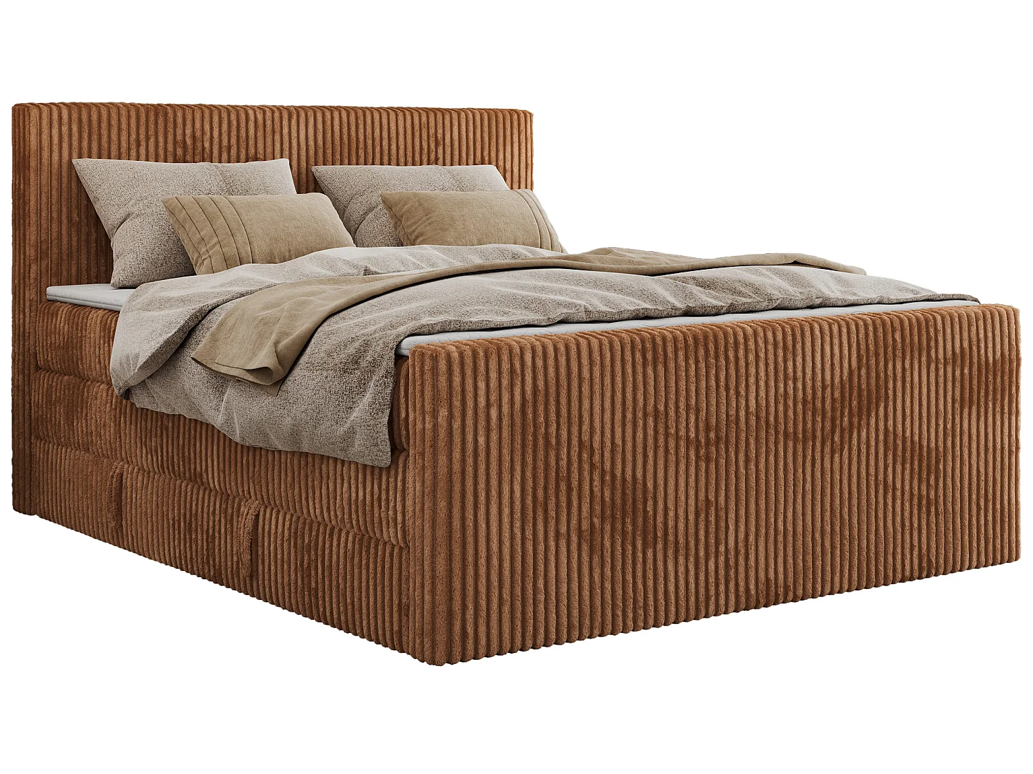 Boxspringbed met hoofdbord H4 + Topper T25 - Oranje Ribstof - 160x200 - TILIANO KING DUO
