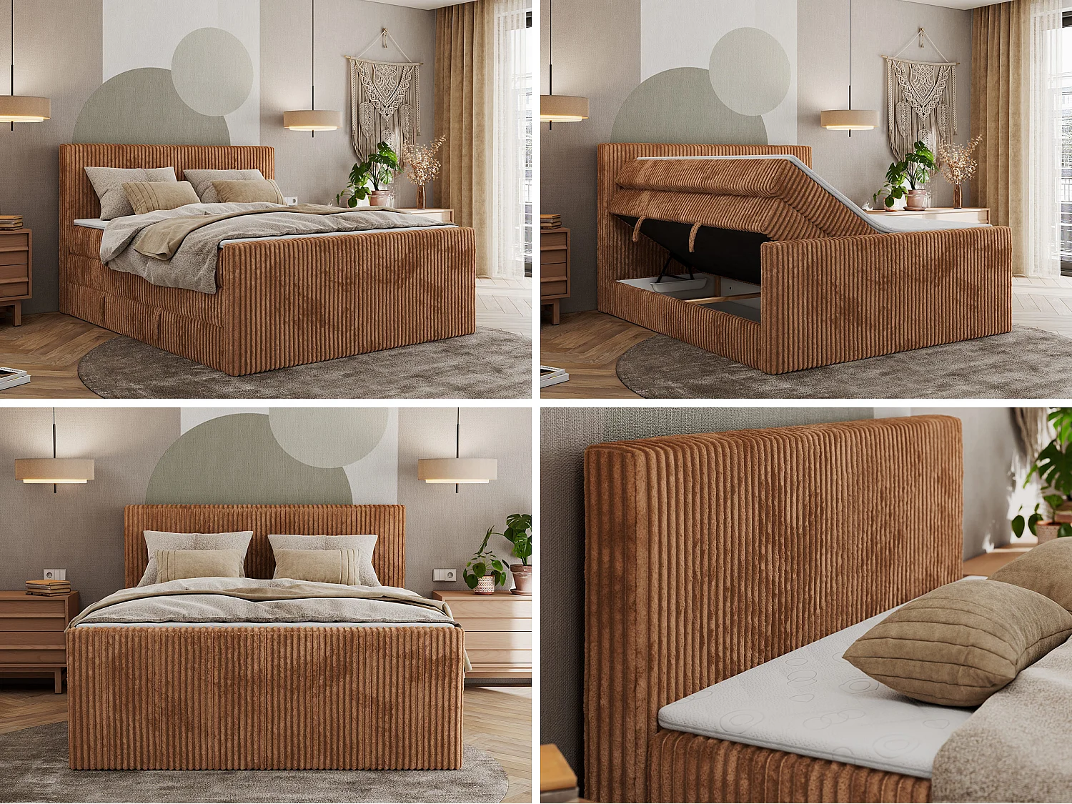 Boxspringbed met hoofdbord H4 + Topper T25 - Oranje Ribstof - 160x200 - TILIANO KING DUO