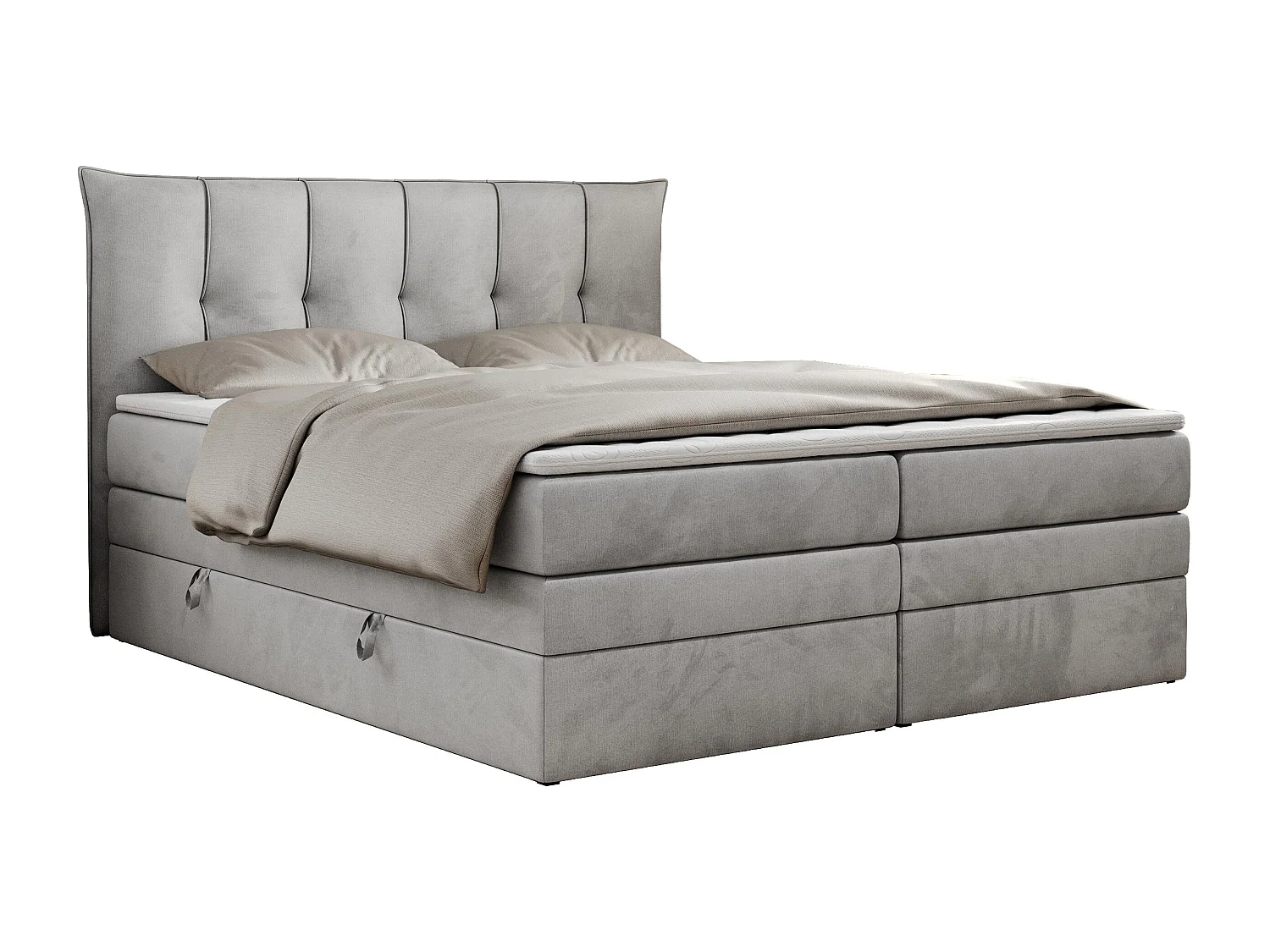 Boxspringbett PREMIUM 10 KING, Doppelbett mit Stauraum, gesteppte Kopfstütze, Multipocket-Matratze - 160x200 cm - H4 - Hellgrau Velvet