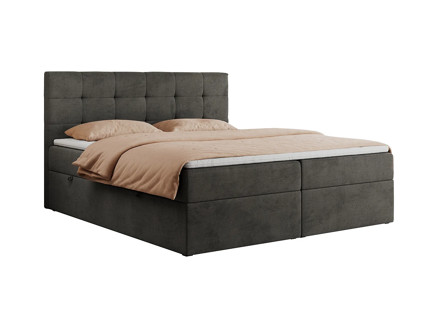 Boxspringbett CENTOS mit gestepptem Kopfteil, Multipocket-Matratze, Doppelbett mit Stauraum - 120x200 cm - H4 - Grau Velvet