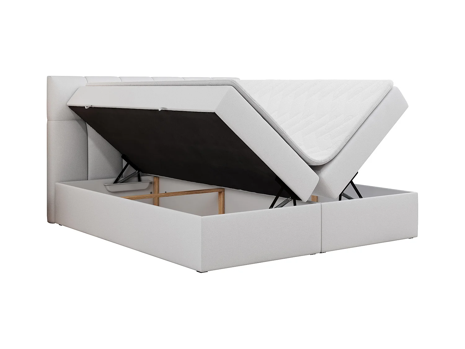 Boxspringbett RICO, Doppelbett mit Matratze, zwei Bettkästen, Bett mit Kopfteil - 120x200 cm - H4 - Weiß Kunstleder