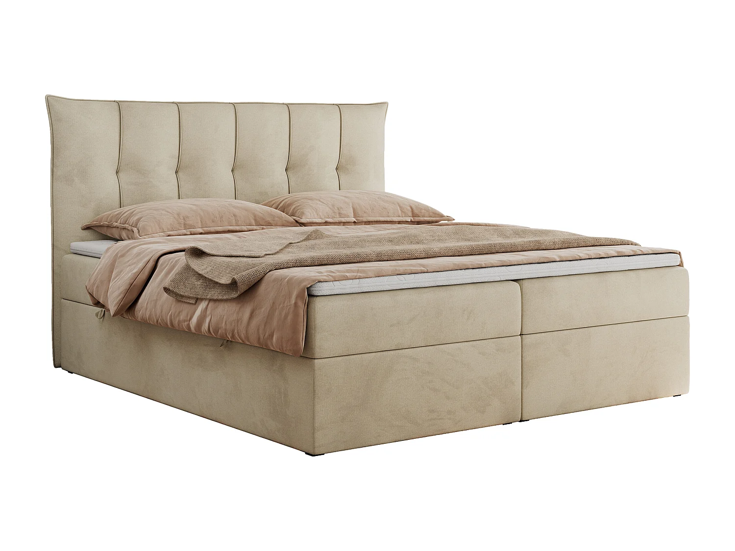 Boxspringbett PREMIUM 10 mit Multipocket-Matratze, gesteppte Kopfstütze, zwei Bettkästen - 180x200 cm - H4 - Creme Velvet