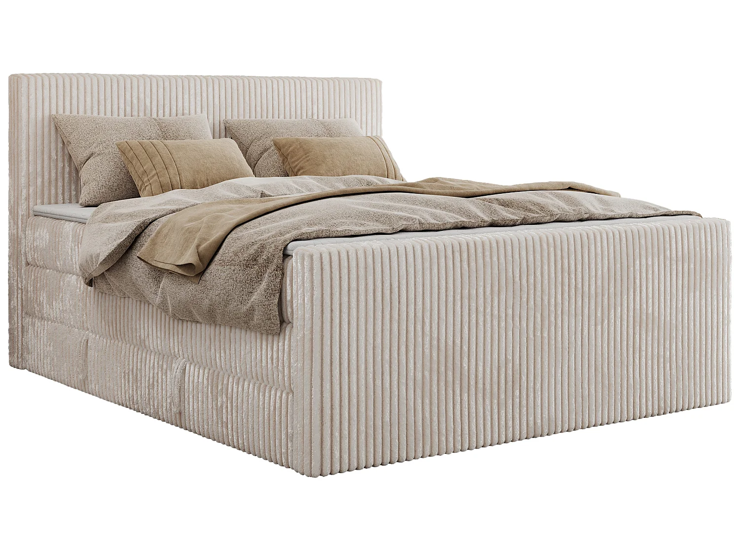 Boxspringbed met hoofdbord H4 + Topper T25 - Beige Ribstof - 160x200 - TILIANO KING DUO