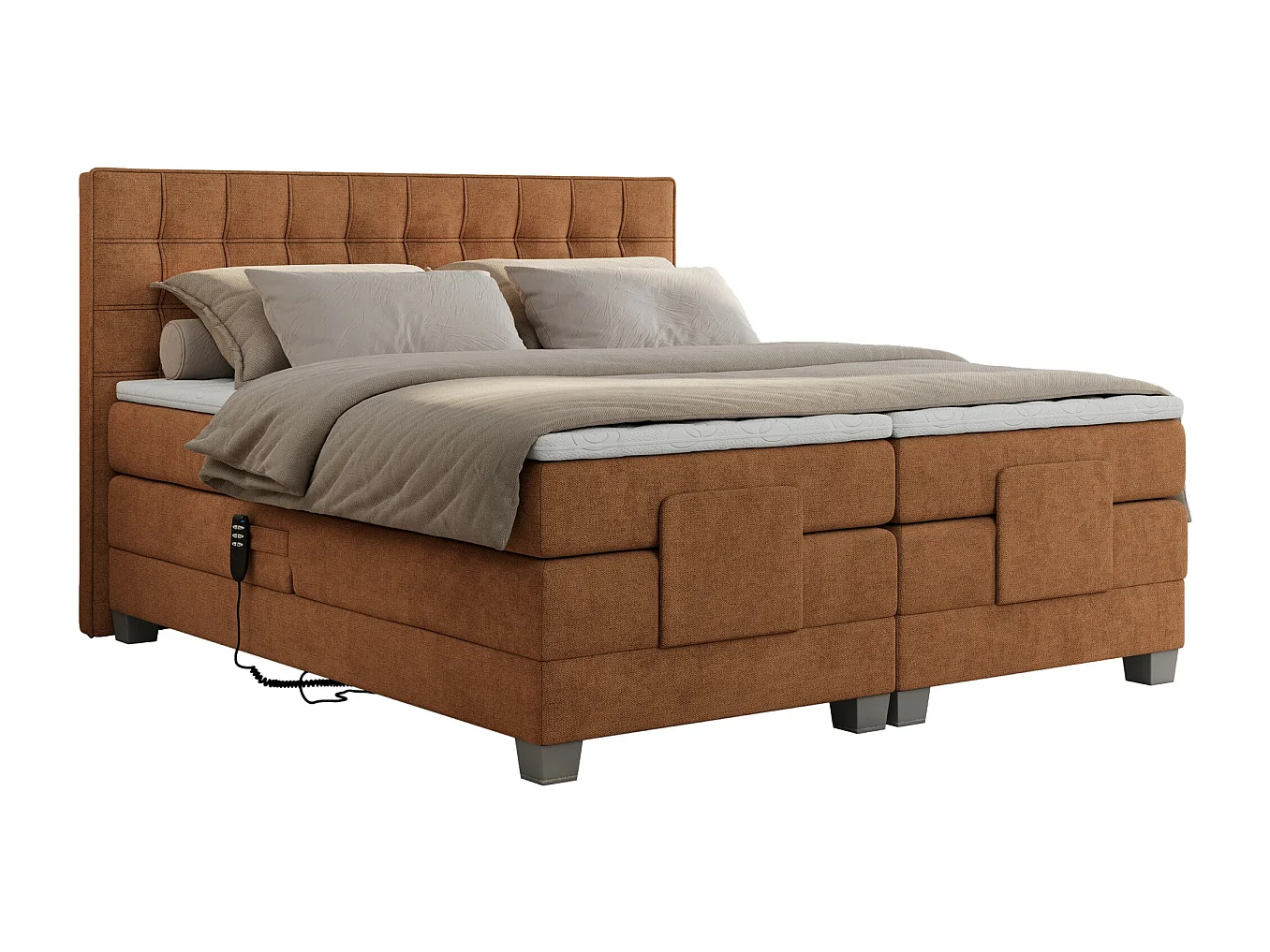Boxspringbett ELEKTRO mit Multipocket-Matratze, Elektrisch verstellbare, genähtes Kopfteil - 180x200 cm - H4 - Orange Strukture