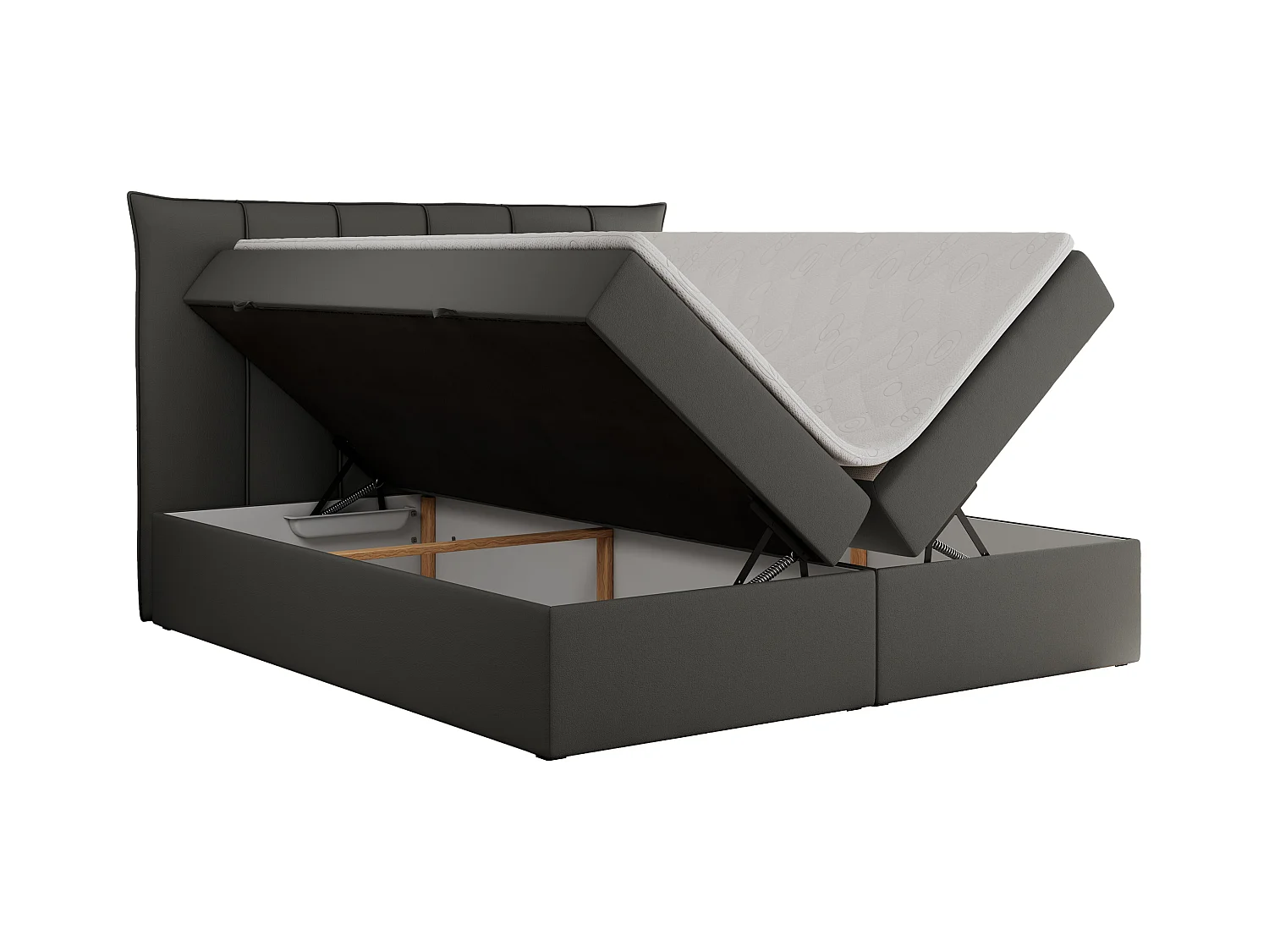 Boxspringbett PREMIUM 10 mit Multipocket-Matratze, gesteppte Kopfstütze, zwei Bettkästen - 160x200 cm - H4 - Dunkelgrau Kunstleder