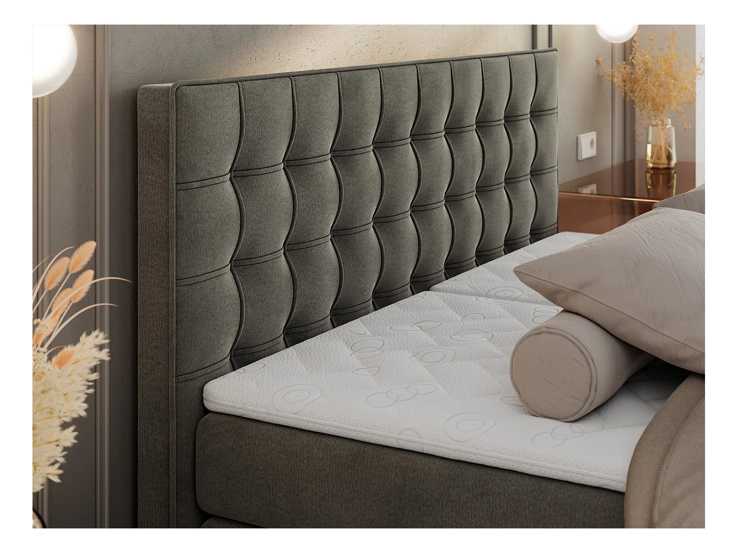 Boxspringbett ELEKTRO mit Multipocket-Matratze, Elektrisch verstellbare, genähtes Kopfteil - 160x200 cm - H3 - Dunkelgrau Velvet