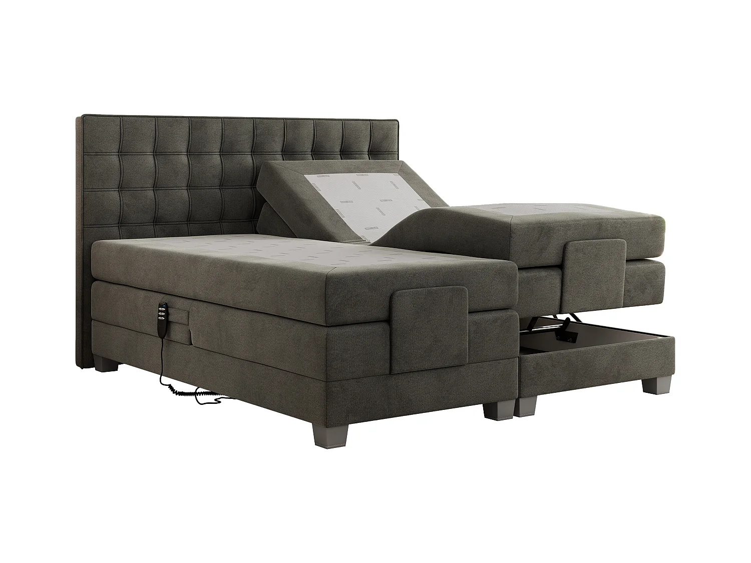 Boxspringbett ELEKTRO mit Multipocket-Matratze, Elektrisch verstellbare, genähtes Kopfteil - 160x200 cm - H3 - Dunkelgrau Velvet