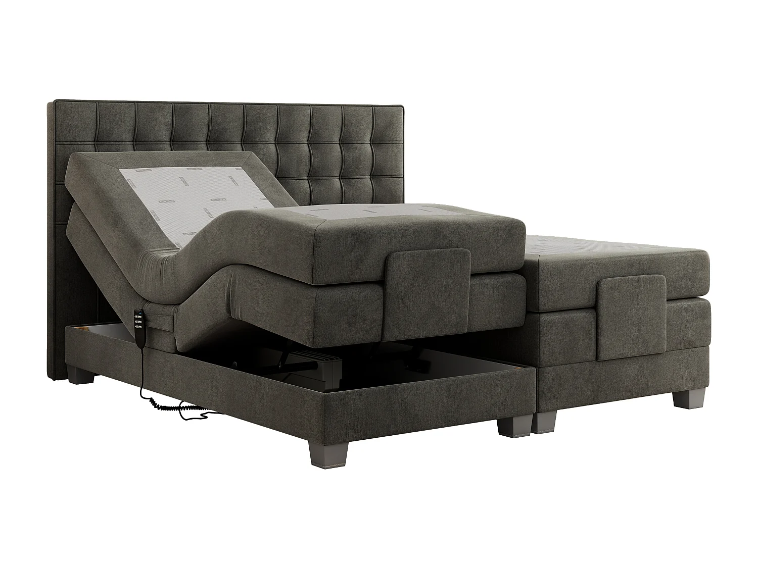 Boxspringbett ELEKTRO mit Multipocket-Matratze, Elektrisch verstellbare, genähtes Kopfteil - 160x200 cm - H3 - Dunkelgrau Velvet