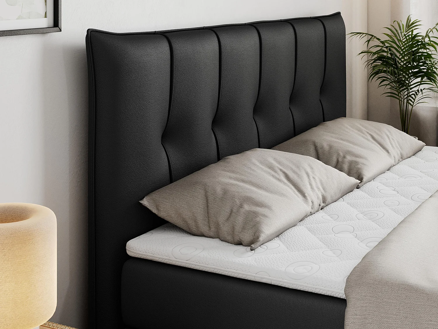 Boxspringbett PREMIUM 10 KING, Doppelbett mit Stauraum, gesteppte Kopfstütze, Multipocket-Matratze - 200x200 cm - H4 - Schwarz Kunstleder