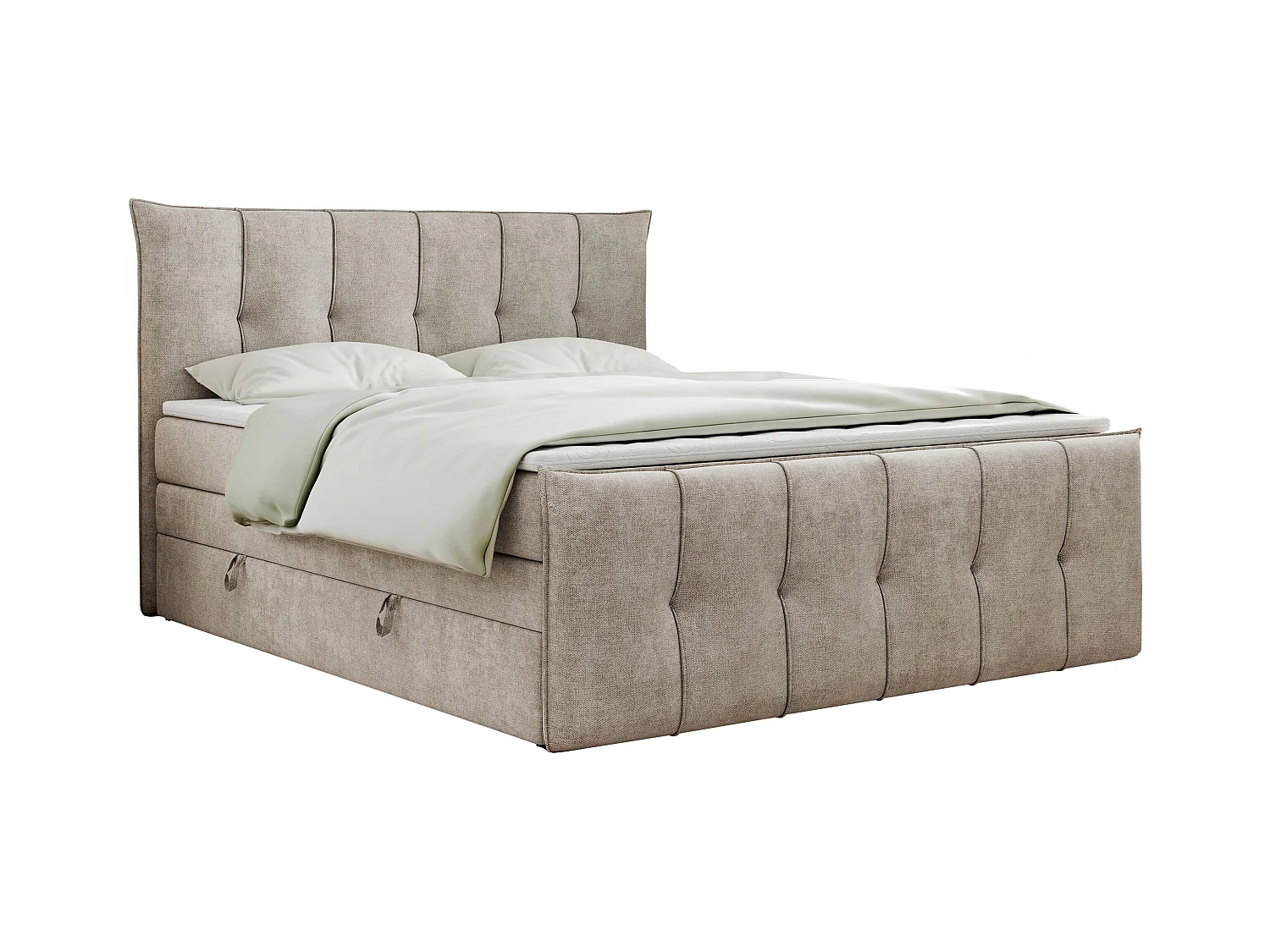 Boxspringbett PREMIUM 11 KING mit Stauraum, gestepptes Kopfteil, zwei Multipocket-Matratzen - 140x200 cm - H3 - Beige Strukture