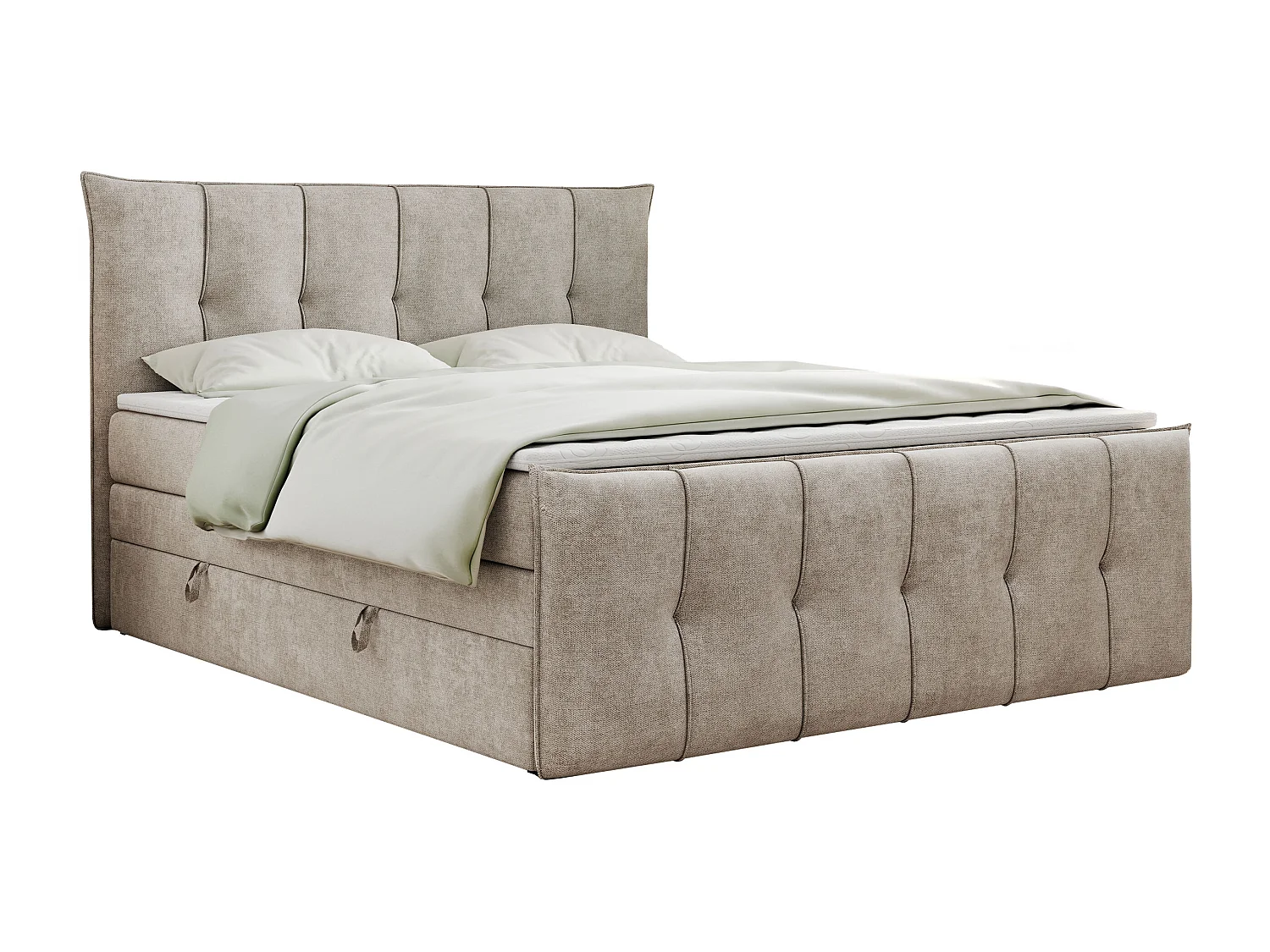 Boxspringbett PREMIUM 11 KING mit Stauraum, gestepptes Kopfteil, zwei Multipocket-Matratzen - 140x200 cm - H3 - Beige Strukture