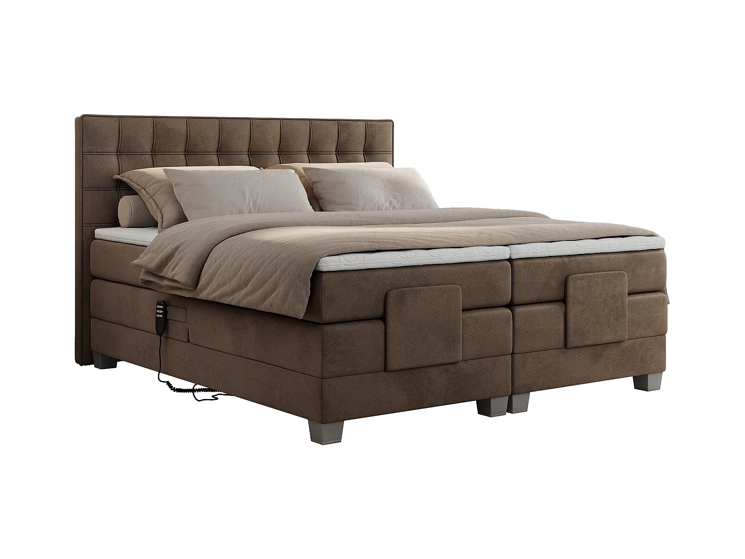 Boxspringbett ELEKTRO mit Multipocket-Matratze, Elektrisch verstellbare, genähtes Kopfteil - 140x200 cm - H3 - Braun Velvet