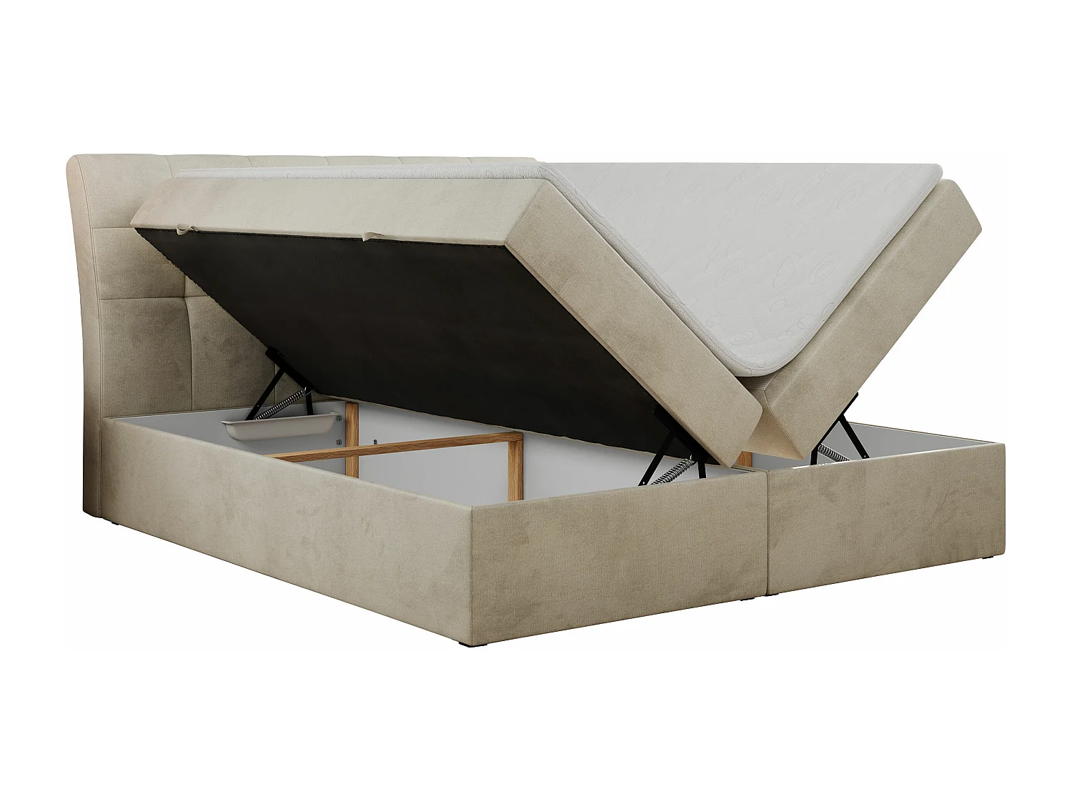 Boxspringbett DIEGOS mit Stauraum, gestepptem Kopfteil, Multipocket-Matratze - 200x200 cm - H3 - Beige Velvet