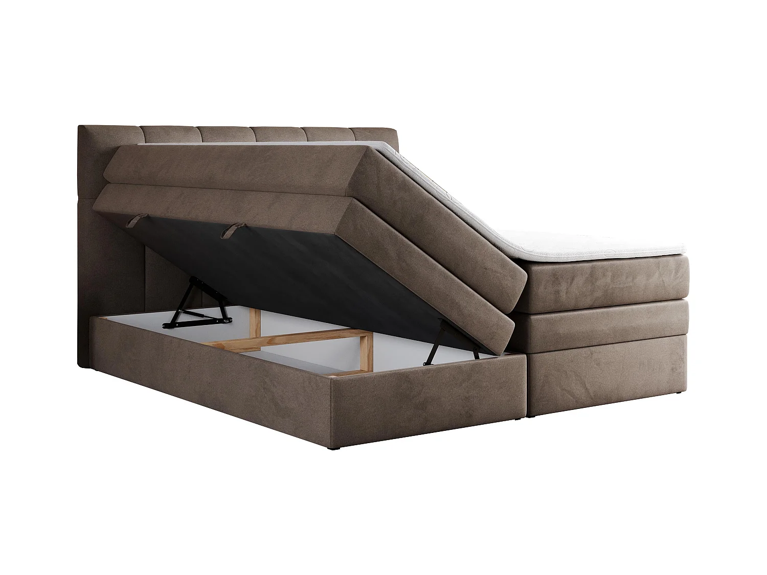 Boxspringbett ALVIN KING, mit zwei Multipocket-Matratzen, Bettkästen, genähtes Kopfteil - 200x200 cm - H3 - Braun Velvet