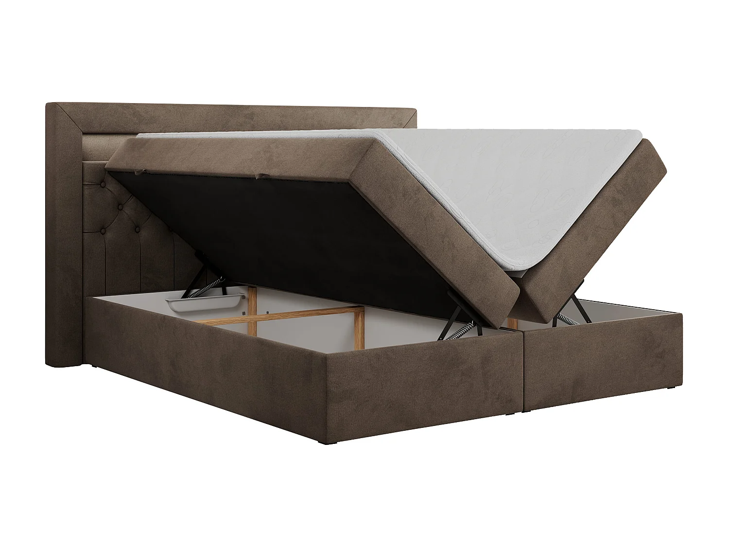 Boxspringbett GOLD 6, Doppelbett mit Stauraum, LED-Beleuchtung, gesteppte Kopfstütze - 140x200 cm - H3 - Braun Velvet
