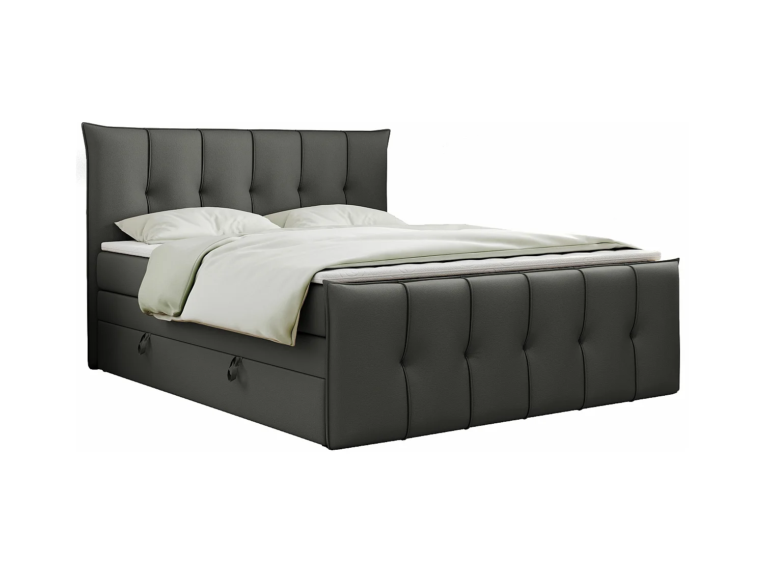Boxspringbett PREMIUM 11 KING mit Stauraum, gestepptes Kopfteil, zwei Multipocket-Matratzen - 140x200 cm - H4 - Dunkelgrau Kunstleder