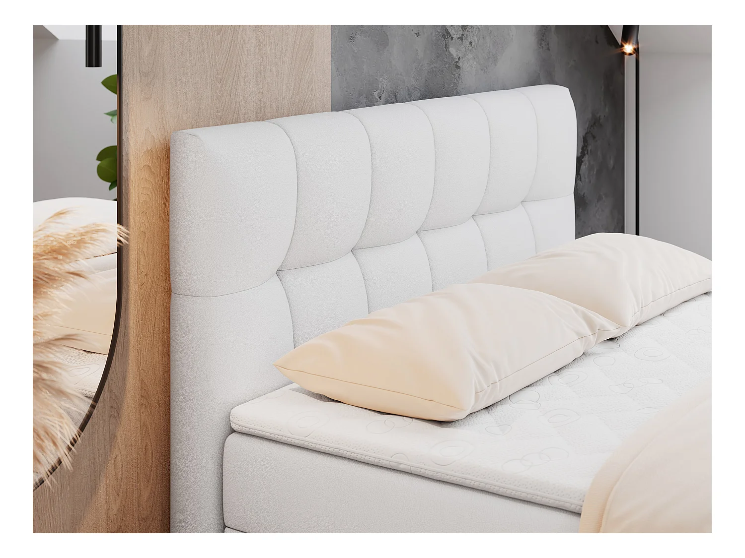 Boxspringbett RICO, Doppelbett mit Matratze, zwei Bettkästen, Bett mit Kopfteil - 140x200 cm - H4 - Weiß Kunstleder