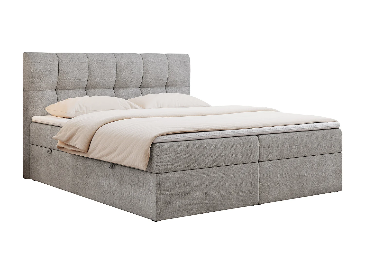Boxspringbett RICO, Doppelbett mit Matratze, zwei Bettkästen, Bett mit Kopfteil - 120x200 cm - H4 - Hellgrau Stukture
