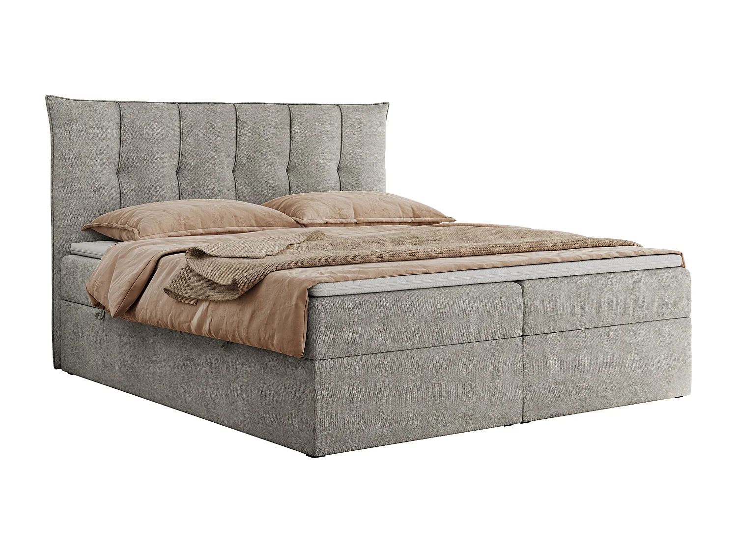 Boxspringbett PREMIUM 10 mit Multipocket-Matratze, gesteppte Kopfstütze, zwei Bettkästen - 160x200 cm - H4 - Hellgrau Strukture