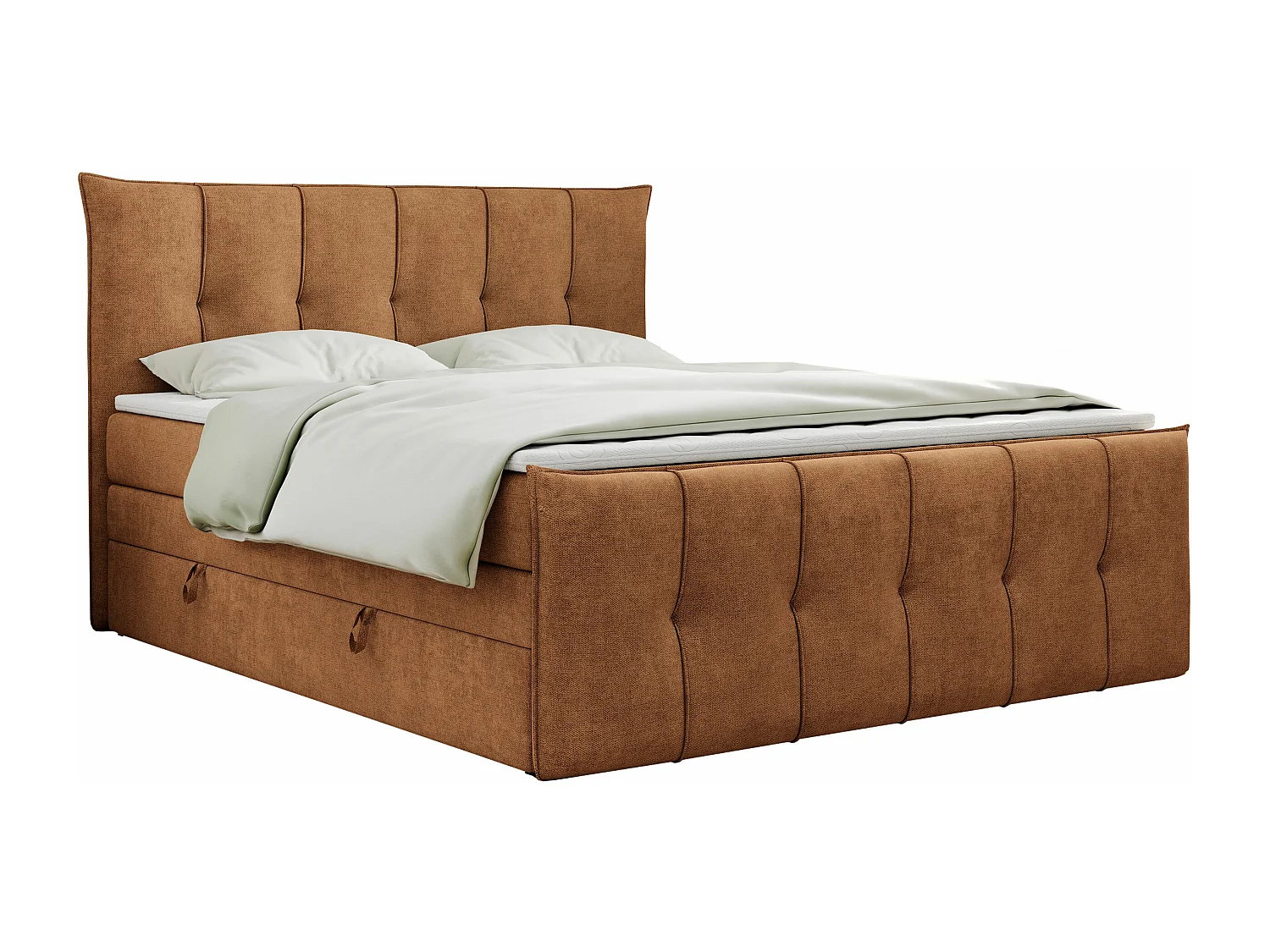 Boxspringbett PREMIUM 11 KING mit Stauraum, gestepptes Kopfteil, zwei Multipocket-Matratzen - 200x200 cm - H4 - Orange Strukture