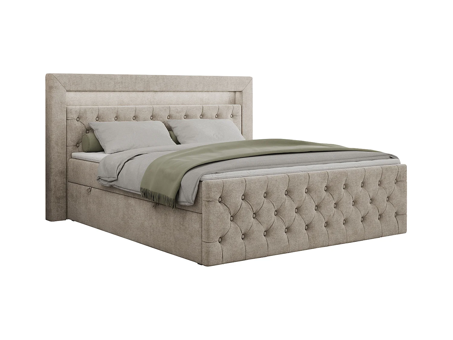 Boxspringbett GOLD 9 mit Stauraum, Multipocket-Matratze, gestepptes Bett, LED Beleuchtung - 120x200 cm - H3 - Beige Strukture